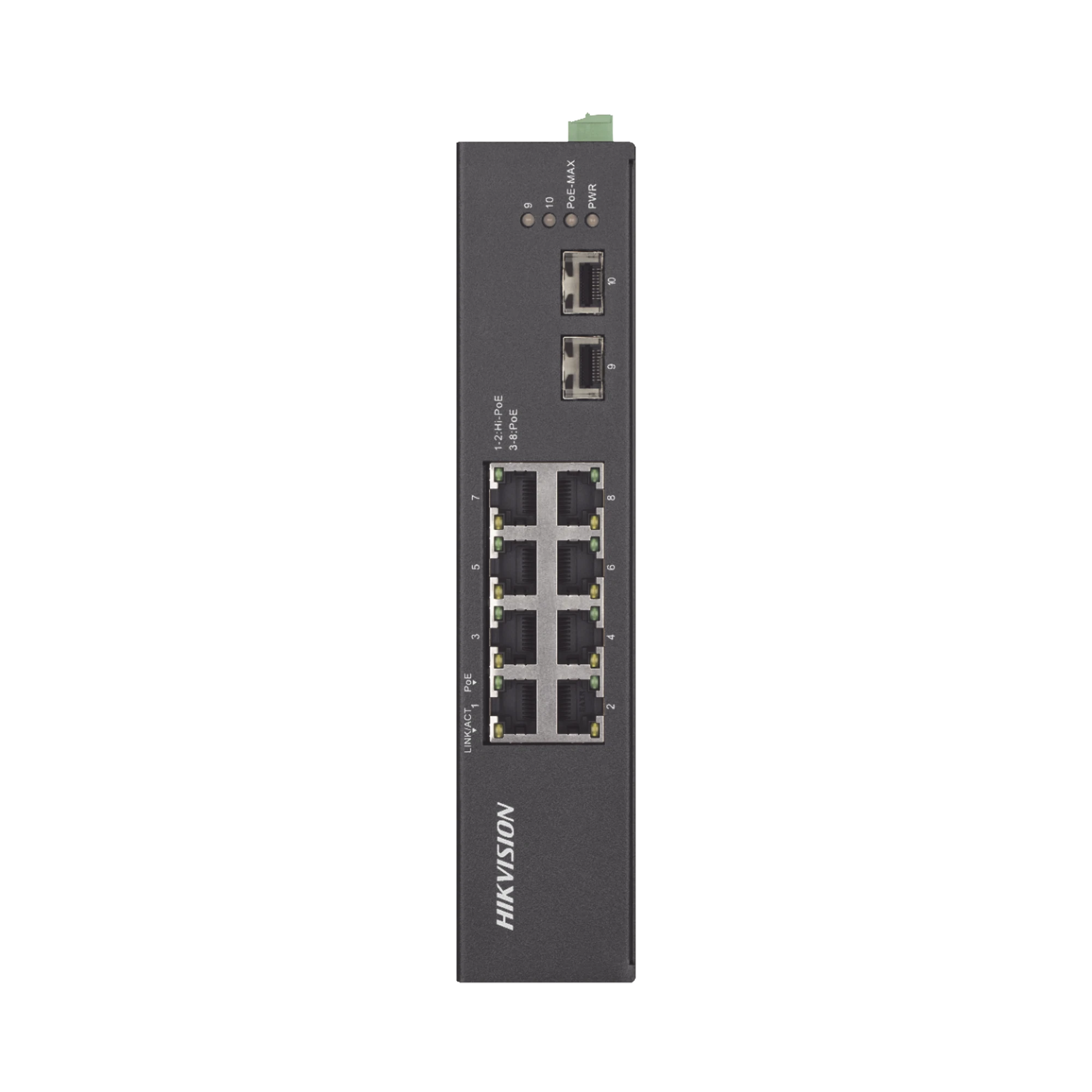 SWITCH INDUSTRIAL NO ADMINISTRABLE GIGABIT / 6 PUERTOS GIGABIT POE+ (30 W) + 2 PUERTOS GIGABIT POE++ (60 W) / 2 PUERTOS SFP / 120 W TOTAL / 48 A 57 VCD / IDEAL PARA PROYECTOS-Energía-HIKVISION-Bsai Seguridad & Controles