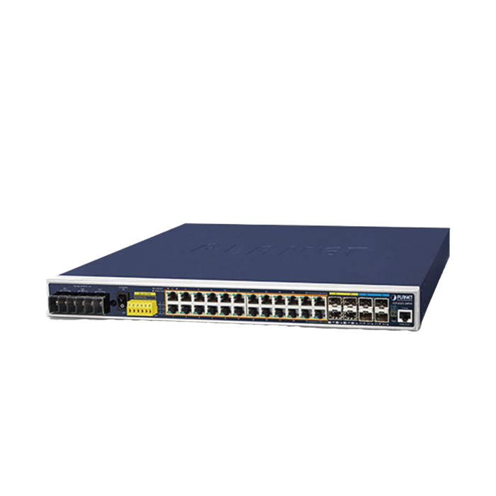 SWITCH INDUSTRIAL CAPA 3, 24 PUERTOS GIGABIT POE 802.3AF/AT, 4 PUERTOS SFP 1 G, 4 PUERTOS SFP DE 10 G-Networking-PLANET-IGS-6325-24P4X-Bsai Seguridad & Controles