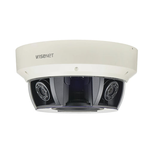 CAMARA IP MULTISENSOR 20MP (4 SENSORES DE 5MP), WDR 120 DB LENTE MOTORIZADO 3.6 - 9.4 MM 12VCD/ HPOE /IP66 /IK10-Cámaras IP-HANWHA TECHWIN WISENET-PNM-9081VQ-Bsai Seguridad & Controles