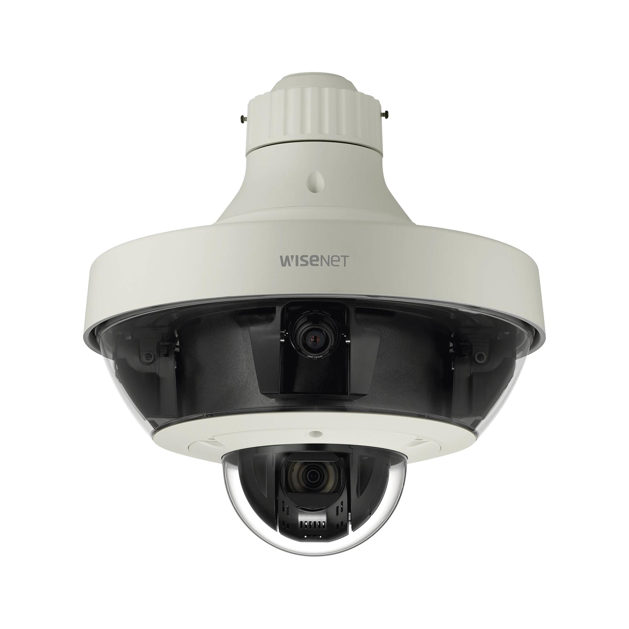 CÁMARA IP MULTISENSOR 8 - 20 MP (4 SENSORES DE 2 O 5 MP) LENTES INTERCAMBIABLES CON PTZ 2 MP 32X / HASTA 5 TARJETAS SD DE 256 GB / WDR DE HASTA 150DB / IP66 / IK10-Cámaras IP-HANWHA TECHWIN WISENET-Bsai Seguridad & Controles