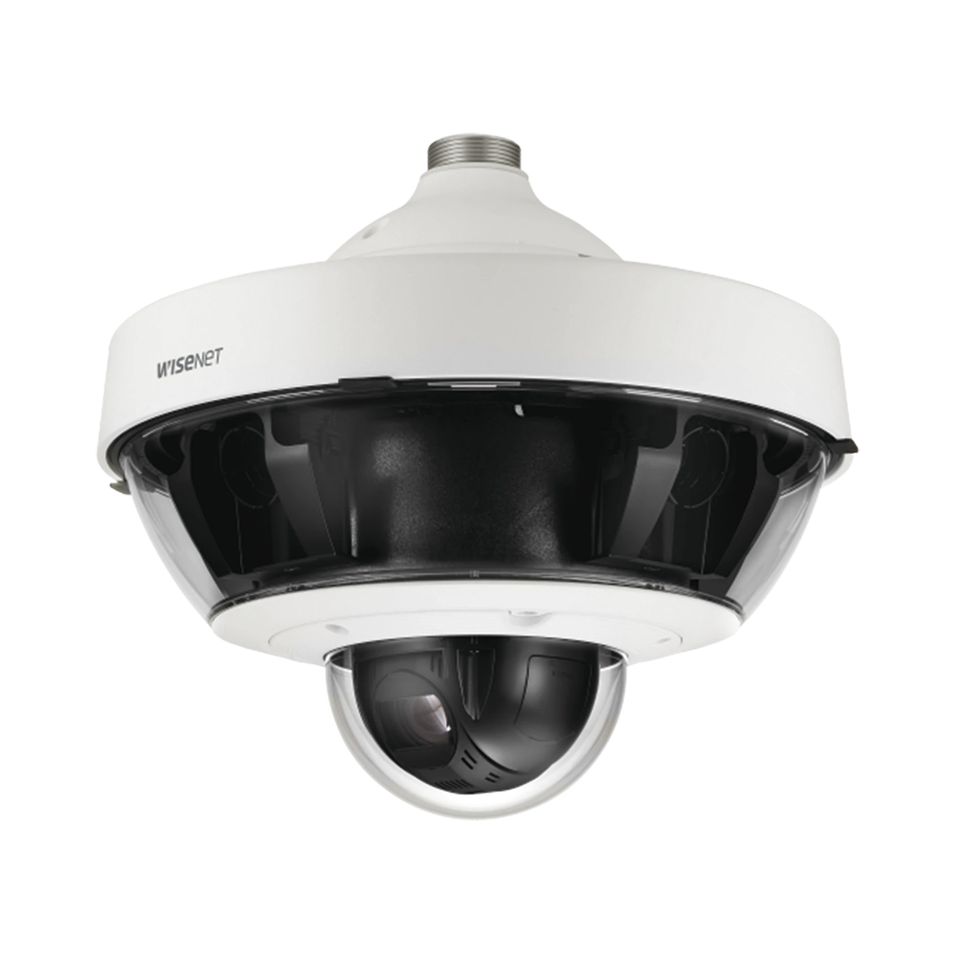 CÁMARA IP MULTISENSOR 8 - 20 MP (4 SENSORES DE 2 O 5 MP) LENTES INTERCAMBIABLES CON PTZ 2 MP 32X / HASTA 5 TARJETAS SD DE 256 GB / WDR DE HASTA 150DB / IP66 / IK10-Cámaras IP-HANWHA TECHWIN WISENET-Bsai Seguridad & Controles