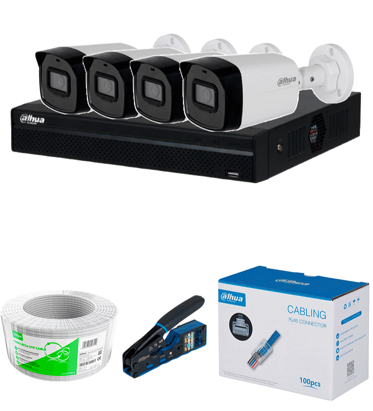BUNDLE NVR+4BULLETIP -COMPRA 1 NVR NVR1104HS-P-S3 DE 4 CANALES Y LLÉVATE MAS 4 CÁMARAS IPC-B1E20 / BOBINA DE 100 METROS/ CAJA CON 100 PLUGS/ PINZA DE CORTE DE PLUGS/*NO INCLUYE DISCO DURO/ #MIPRIMERIP-Kits IP-DAHUA-Bsai Seguridad & Controles