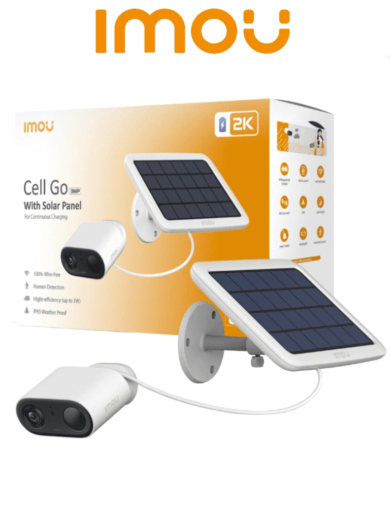 IMOU CELLGOKIT (IMOU-KIT/IPC-B32N/FSP12) - KIT DE CÁMARA WIFI CELL GO CON BATERÍA DE 3 MEGAPÍXELES/ PANEL SOLAR INCLUIDO/ 2.8MM CON 98 GRADOS DE APERTURA/ AUDIO 2 VÍAS/ MEMORIA DE 4GB INTERNA / PIR INTEGRADO/ #LONUEVO-WiFi (Inalámbricas)-DAHUA-DHT0150033-Bsai Seguridad & Controles