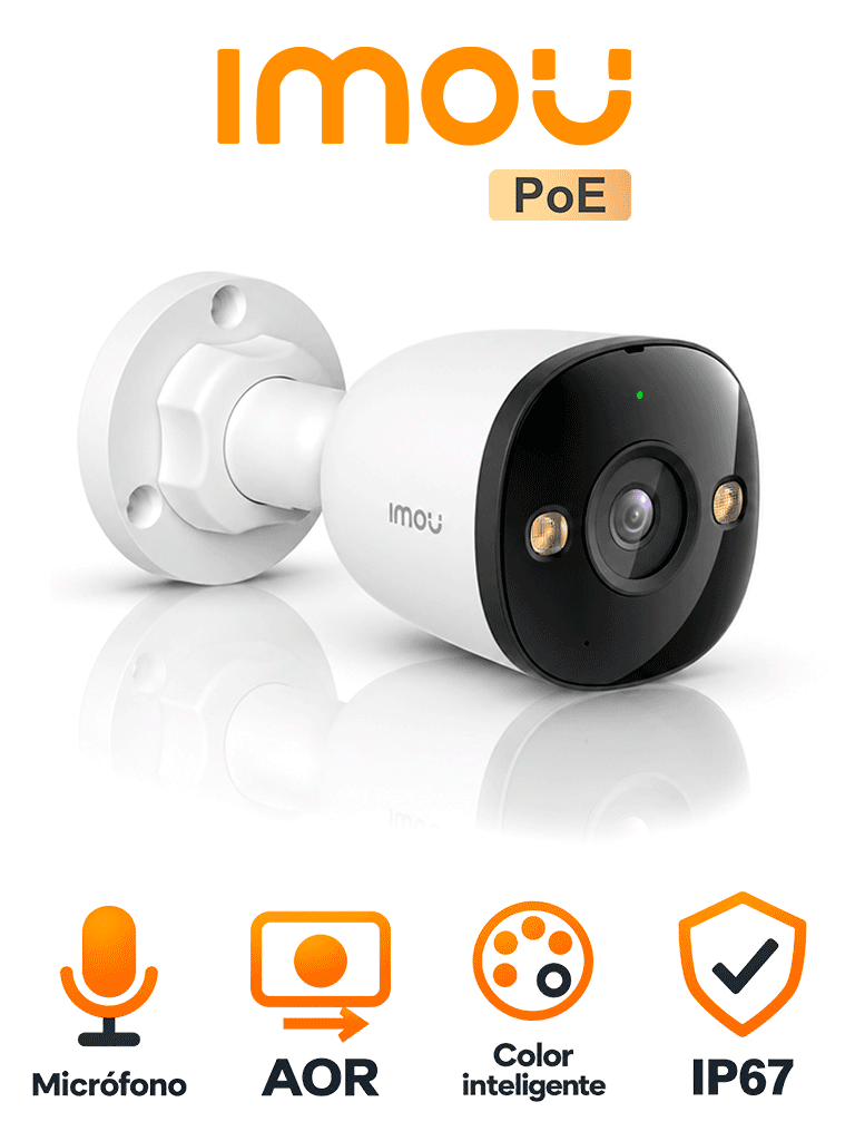 IMOU POE PS3D - 3MP CÁMARA BULLET, 3MP LENTE 2.8MM, POE, IP67, H.265, SMART COLOR (COLOR 24/7), DETECCIÓN DE HUMANOS Y V