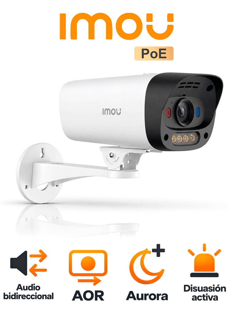 IMOU POE IPC-PU5EN-4P0 - CÁMARA BULLET IP DE 4 MEGAPIXELES/ LENTE FIJA 3.6MM/ AURORA SMART COLOR/ ILUMINACIÓN 30 MTS IR 