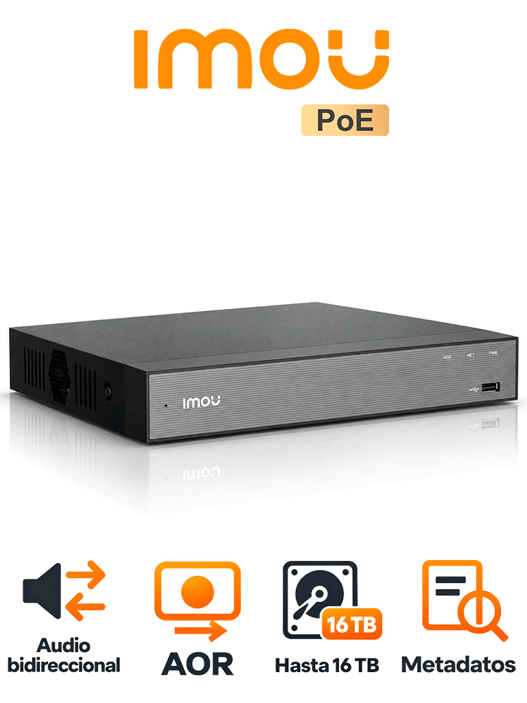 IMOU POE NVR-N118-8P-8A0E - N - NVR DE 18 CANALES / 8 CANALES POE/ H.265/ AUDIO BIDIRECCIONAL/ BUSQUEDA POR METADATOS/ H