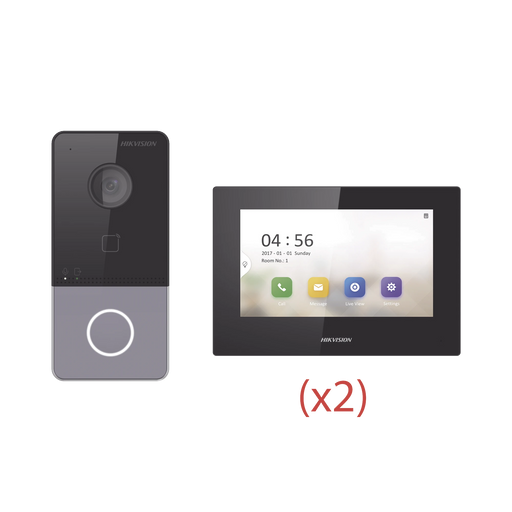 KIT DE VIDEOPORTERO IP LITE CON LLAMADA A APP DE SMARTPHONE (HIK-CONNECT) / APERTURA CON TARJETA / SOPORTA POE ESTÁNDAR / INCLUYE 2 MONITORES-VoIP y Telefonía IP-HIKVISION-Bsai Seguridad & Controles