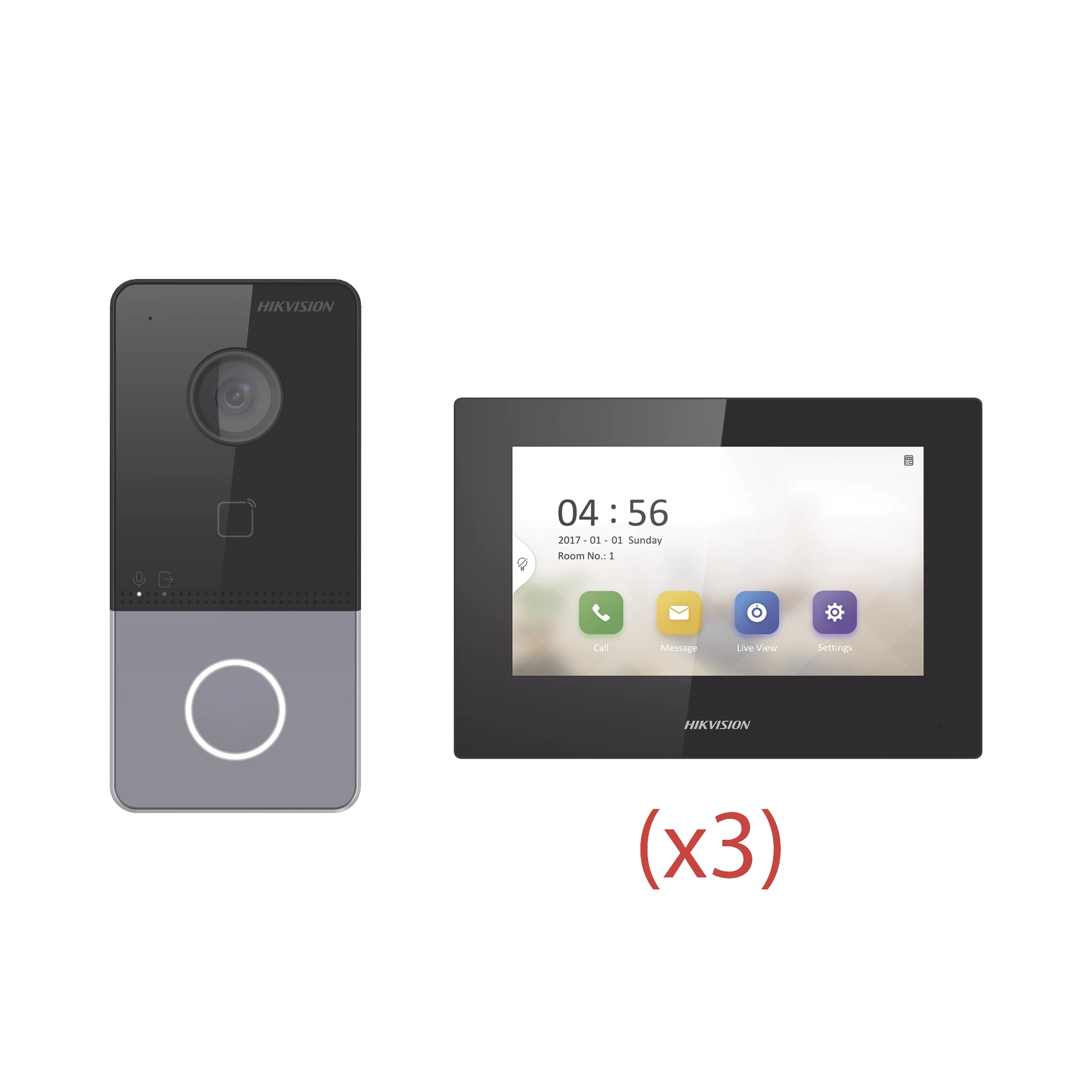 KIT DE VIDEOPORTERO IP LITE CON LLAMADA A APP DE SMARTPHONE (HIK-CONNECT) / APERTURA CON TARJETA / SOPORTA POE ESTÁNDAR / INCLUYE 3 MONITORES-VoIP y Telefonía IP-HIKVISION-Bsai Seguridad & Controles