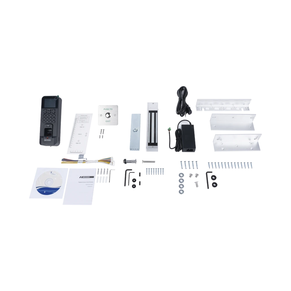 KIT DE CONTROL DE ACCESO TODO INCLUIDO CON LECTOR DE HUELLAS Y TARJETAS COMPATIBLE CON APP HIKCONNECT / INCLUYE ELECTROIMÁN BOTÓN DE SALIDA Y MONTAJES Z Y L PARA IMÁN (DS-K1T804)-Biometricos-HIKVISION-Bsai Seguridad & Controles