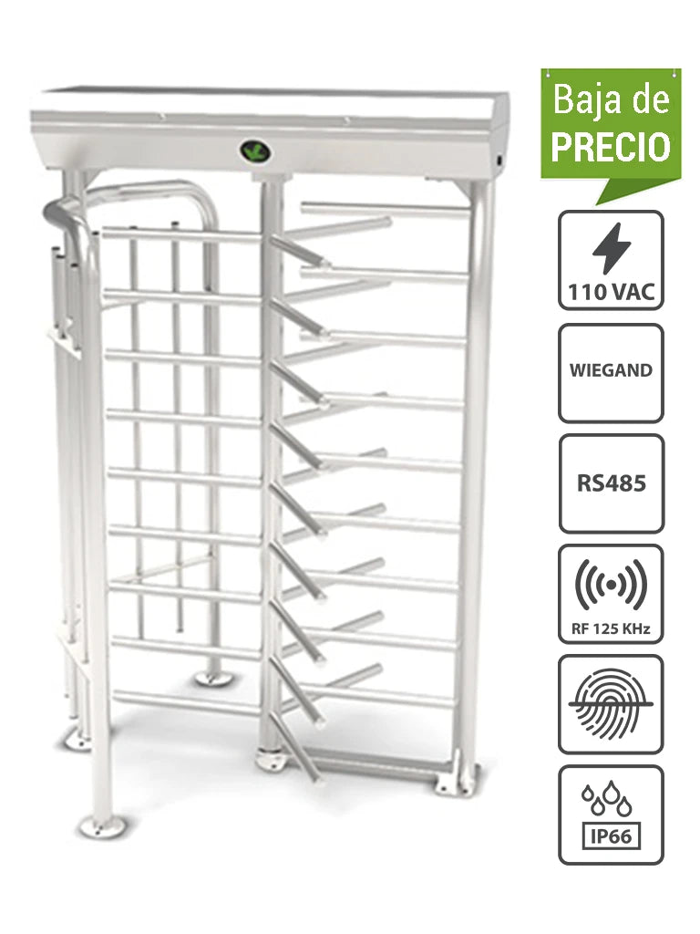ZKTECO FHT2322 - TORNIQUETE DE CUERPO COMPLETO / PARA EXTERIORES / UN CARRIL / BIDIRECCIONAL DE 58 CM / ACERO INOXIDABLE / INCLUYE LECTORES Y PANEL INBIO PULL-Torniquetes-ZKTECO-Bsai Seguridad & Controles