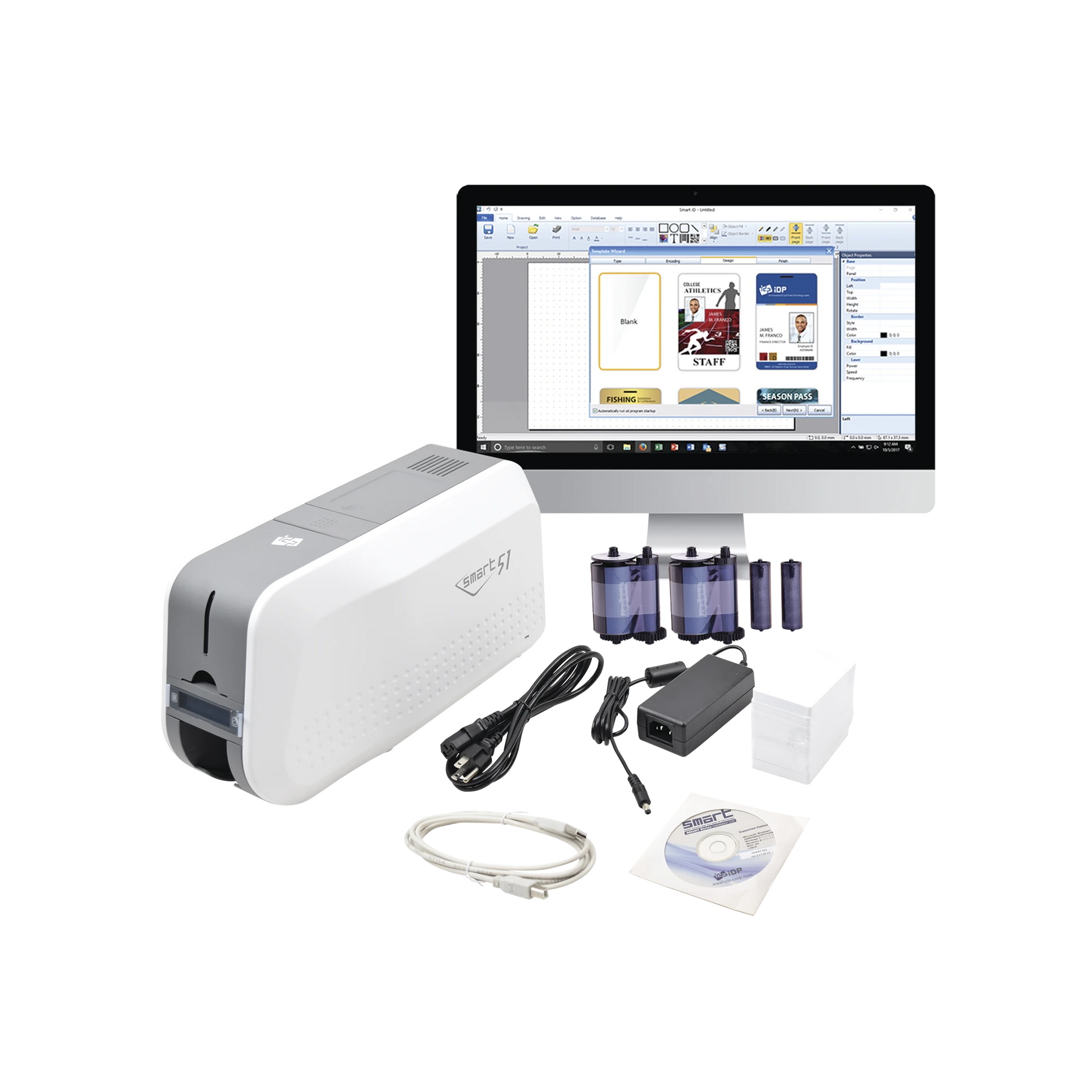 KIT DE IMPRESORA TARJETAS PVC/ PUEDE CRECER A LAMINADOR/ DOBLE CARA / INCLUYE: 2 X RIBBON A COLOR, 100 TARJETAS PVC, SOFTWARE, 1 KIT DE LIMPIEZA-Identificación y Credencialización-IDP-Bsai Seguridad & Controles