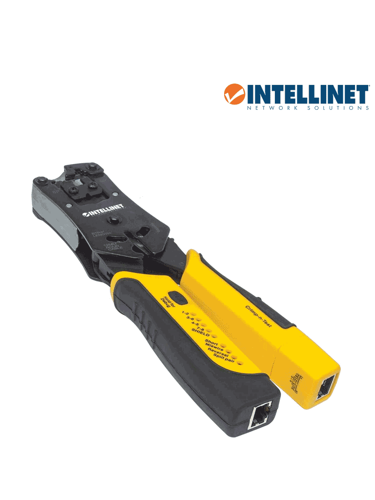 INTELLINET 780124 PINZA CRIMPEADORA UNIVERSAL DE PLUGS MODULARES Y PROBADOR DE CABLES 2-EN-1 CRIMPEADORA Y PROBADOR DE CABLES - CORTA, PELA, REMATA Y PRUEBA-Herramienta-INTELLINET-Bsai Seguridad & Controles
