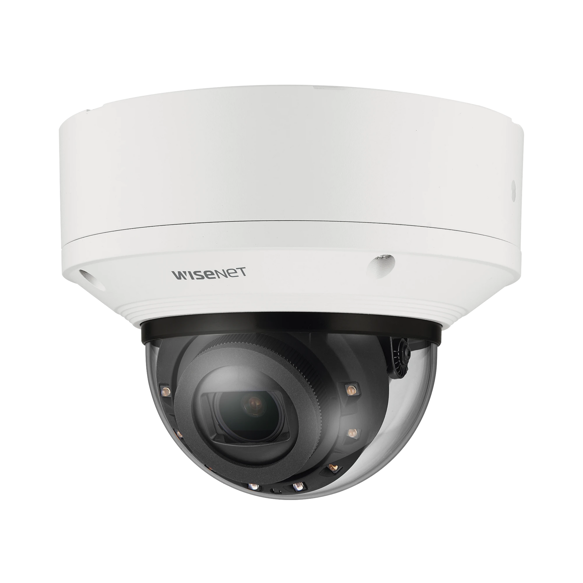 CÁMARA DOMO 2MP CON IA, ANTIVANDALICA / LENTE MOTORIZADO DE 2.8 A 10MM / WDR 120DB / RANURA MICROSD / IP52 IK08-Cámaras IP-HANWHA VISION-Bsai Seguridad & Controles