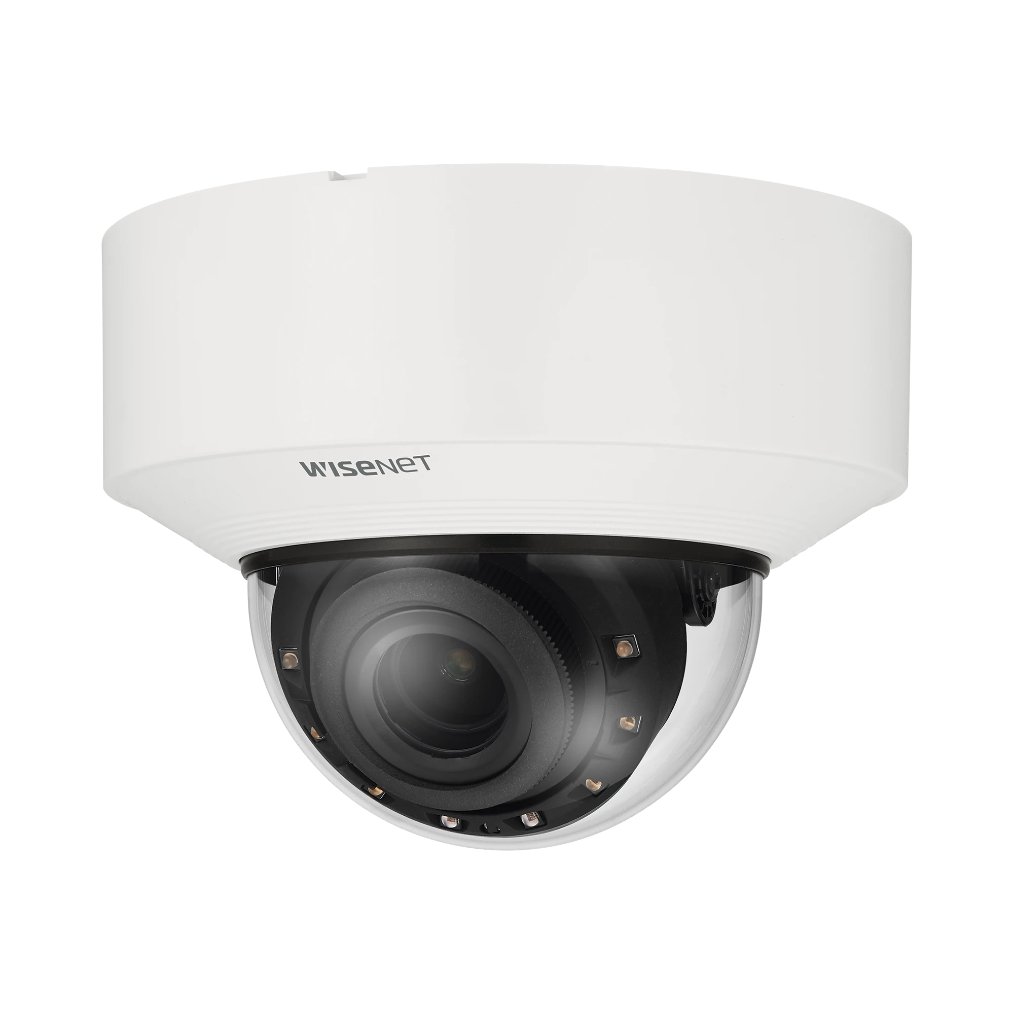 CÁMARA DOMO 4MP CON IA, ANTIVANDALICA / LENTE MOTORIZADO DE 2.8 A 10MM / WDR 120DB / RANURA MICROSD / IP52 IK08-Cámaras IP-HANWHA VISION-Bsai Seguridad & Controles