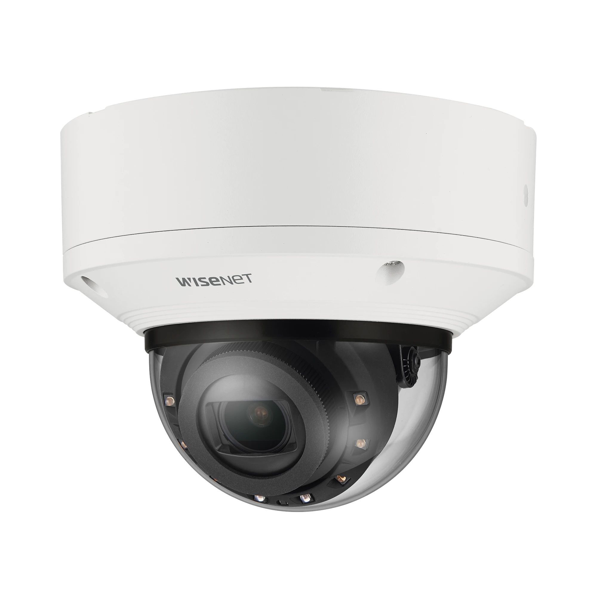 CÁMARA DOMO 2MP CON IA, ANTIVANDALICA / LENTE MOTORIZADO DE 2.8 A 12MM / WDR 120DB / RANURA MICROSD / IP66 IP67 IK10 NEMA4X-Cámaras IP-HANWHA VISION-Bsai Seguridad & Controles