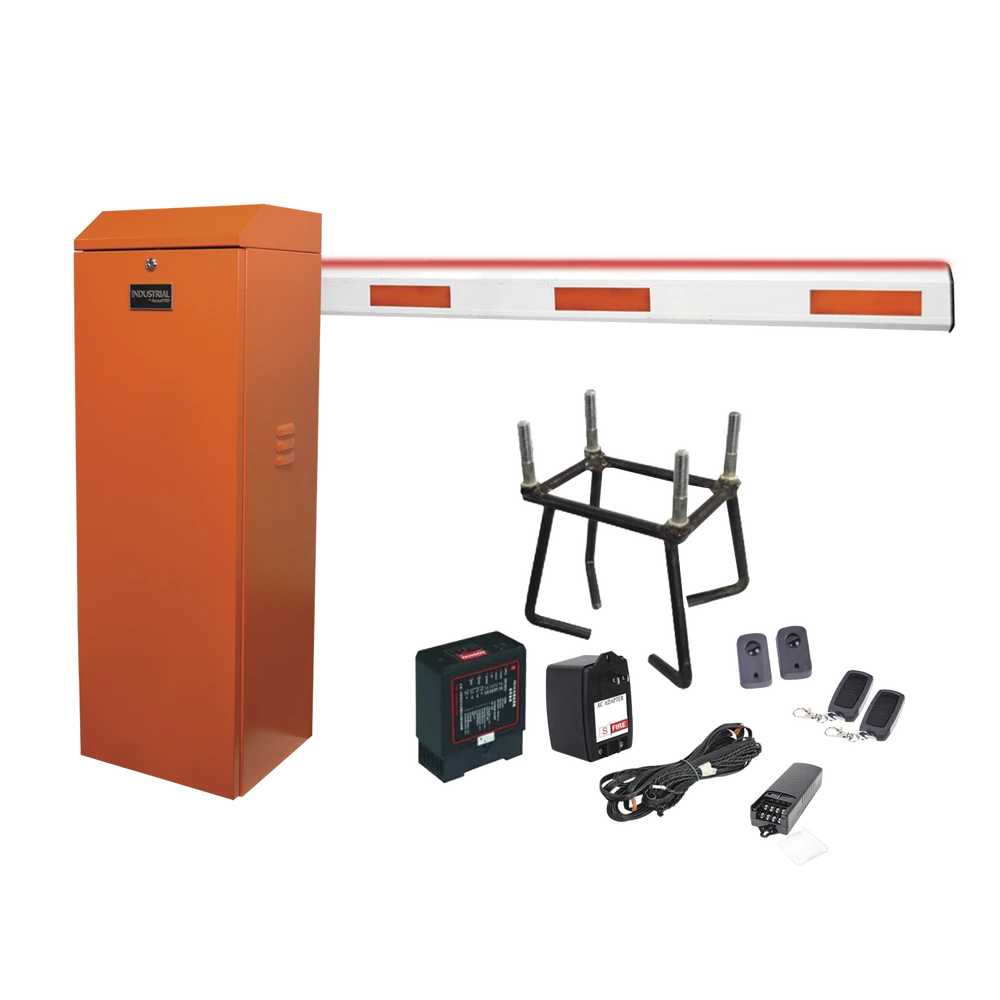 Kit COMPLETO Barrera Derecha XB Naranja / Brazo de 5 Metros con Iluminacion LED Rojo-Verde / Incluye Sensor de masa, Transformador, Lazo, Ancla, Fotoceldas 2 Controles Inalámbricos-Barreras Vehiculares-ACCESSPRO-Bsai Seguridad & Controles