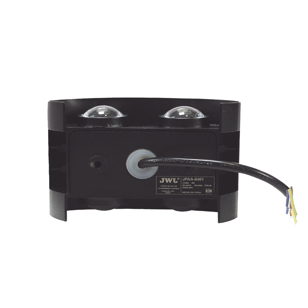 LÁMPARA ARBOTANTE 4 W 220 LM / DIMENSIONES 120 X 80 X 40 MM / 85 - 265 VCA~ 50/60HZ / LUZ CÁLIDA 2 700 K / USO EN EXTERIOR IP 54.-JWJ-Bsai Seguridad & Controles