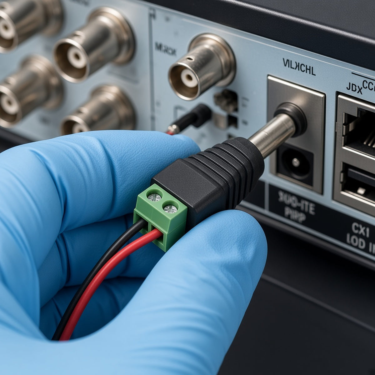 ADAPTADOR DE ALIMENTACIÓN DC / CONECTOR JACK MACHO 3.5 MM / TERMINALES DE TORNILLO / 12 VCC POLARIZADO / PARA CCTV [JR-52] instalado