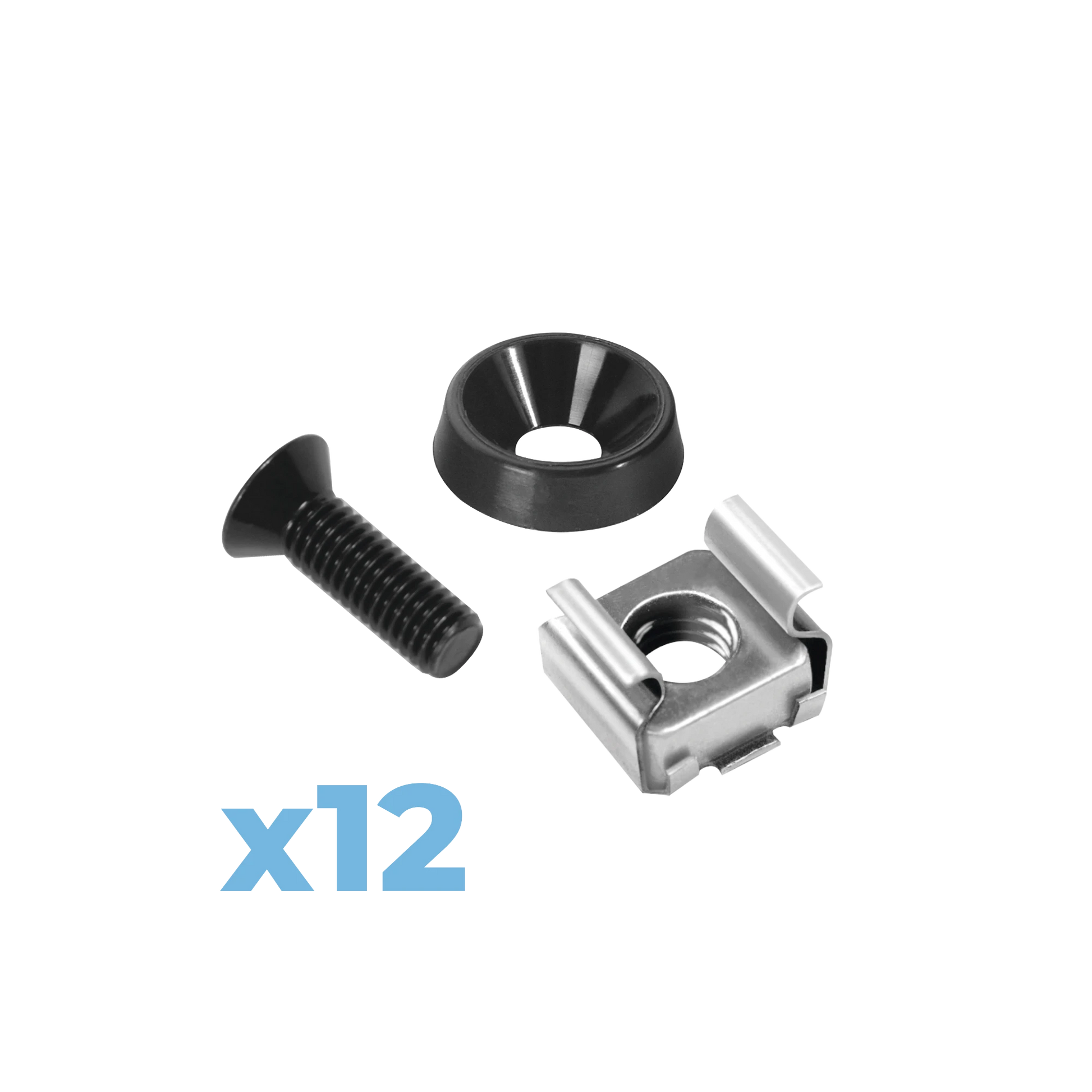 JUEGO DE 12 TORNILLOS CON 12 ARANDELAS Y 12 TUERCAS ENJAULADAS PARA RACK LINKEDPRO-Racks y Gabinetes-LINKEDPRO BY EPCOM-Bsai Seguridad & Controles