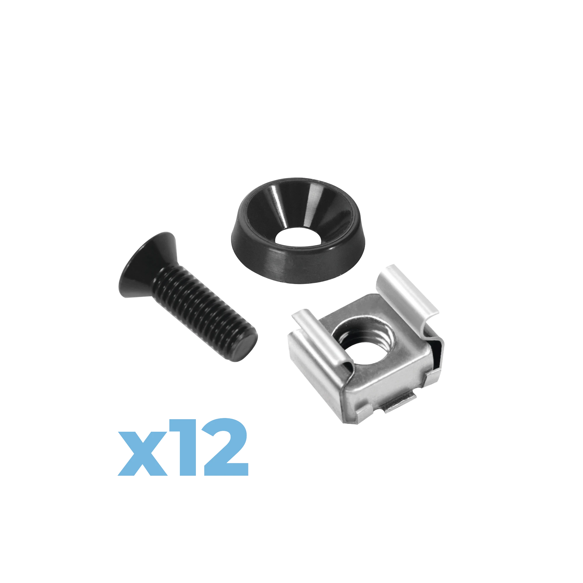 JUEGO DE 12 TORNILLOS CON 12 ARANDELAS Y 12 TUERCAS ENJAULADAS PARA RACK LINKEDPRO-Racks y Gabinetes-LINKEDPRO BY EPCOM-Bsai Seguridad & Controles