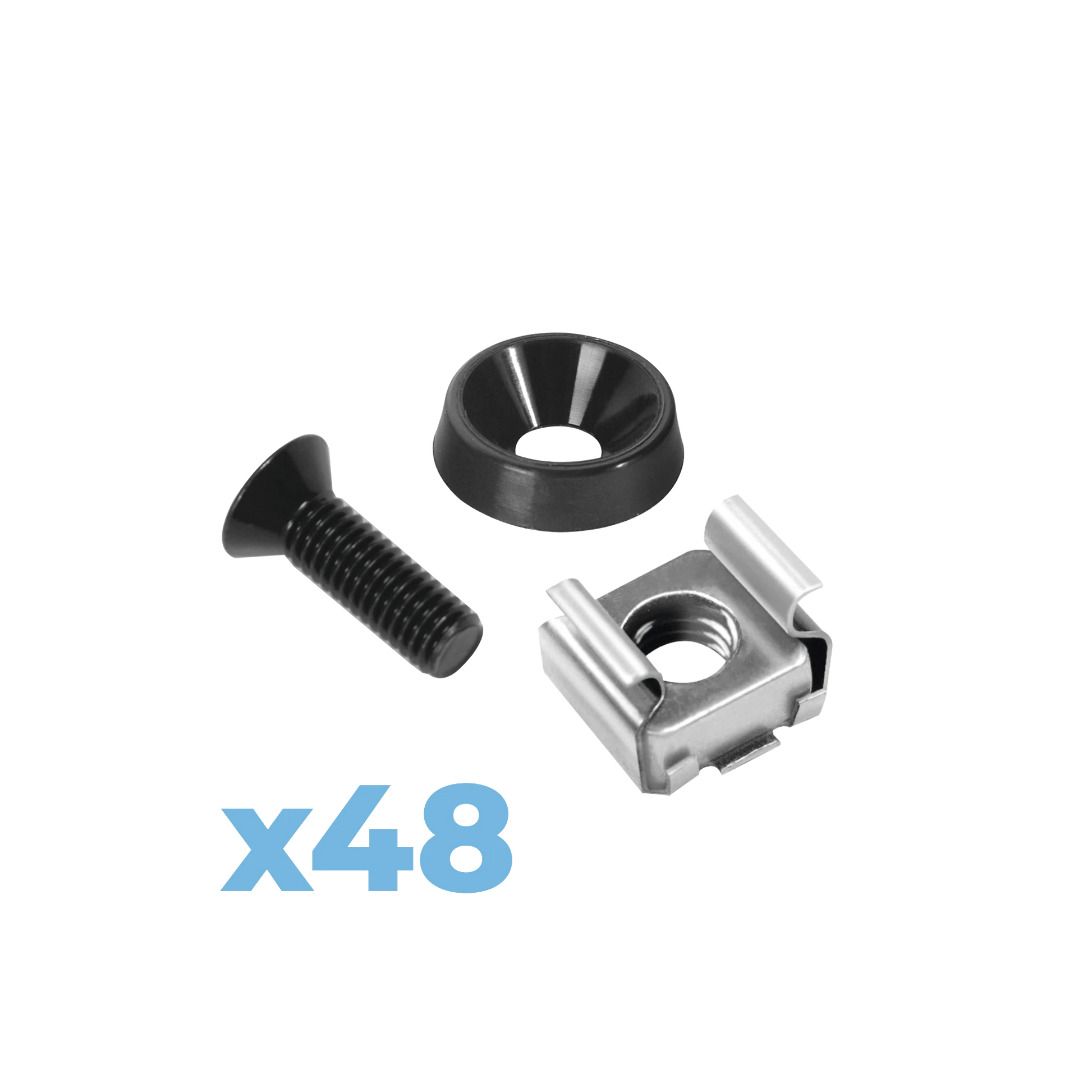 JUEGO DE 48 TORNILLOS CON 48 ARANDELAS Y 48 TUERCAS ENJAULADAS PARA RACK LINKED PRO.-Racks y Gabinetes-LINKEDPRO BY EPCOM-Bsai Seguridad & Controles