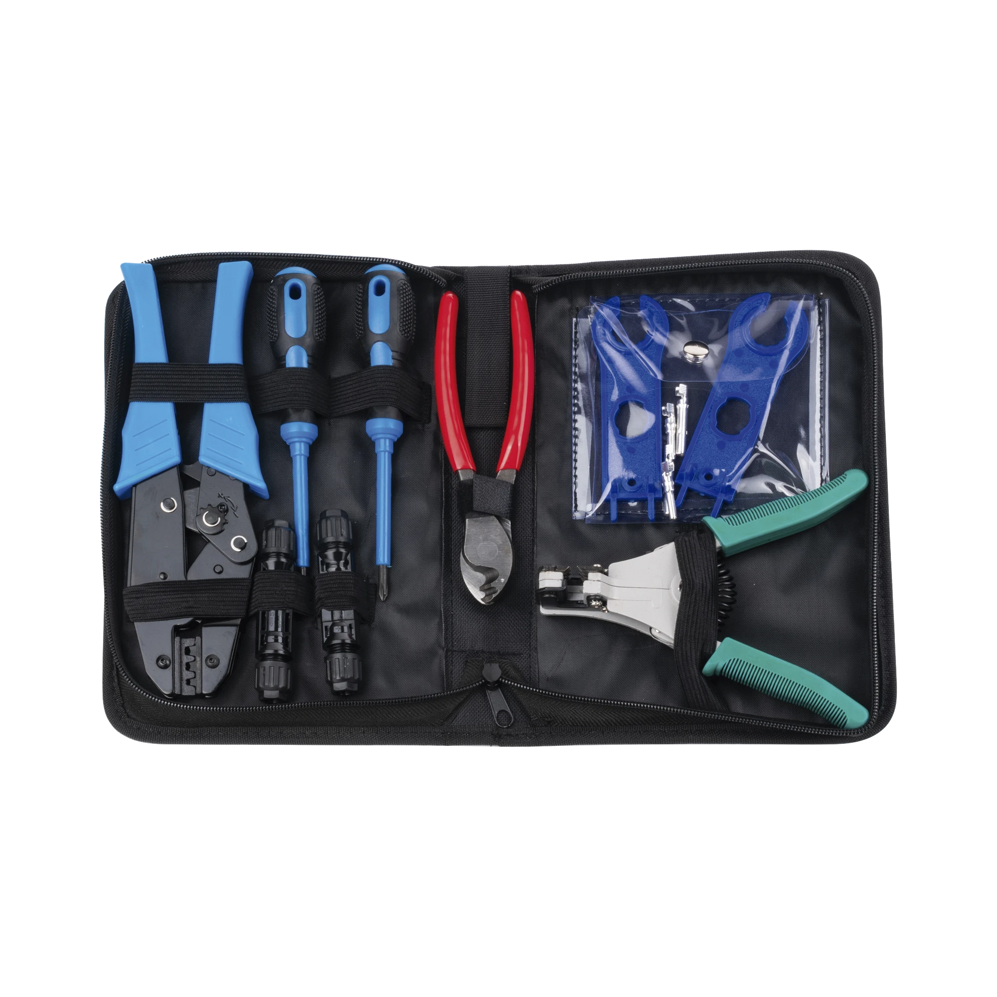 JUEGO DE HERRAMIENTAS Y ACCESORIOS, PARA INSTALACIÓN DE SISTEMA SOLAR. INCLUYE: PINZAS (3), DESARMADORES (2), LLAVES (2) Y ACCESORIOS (7).-Herramientas-EPCOM POWERLINE-Bsai Seguridad & Controles