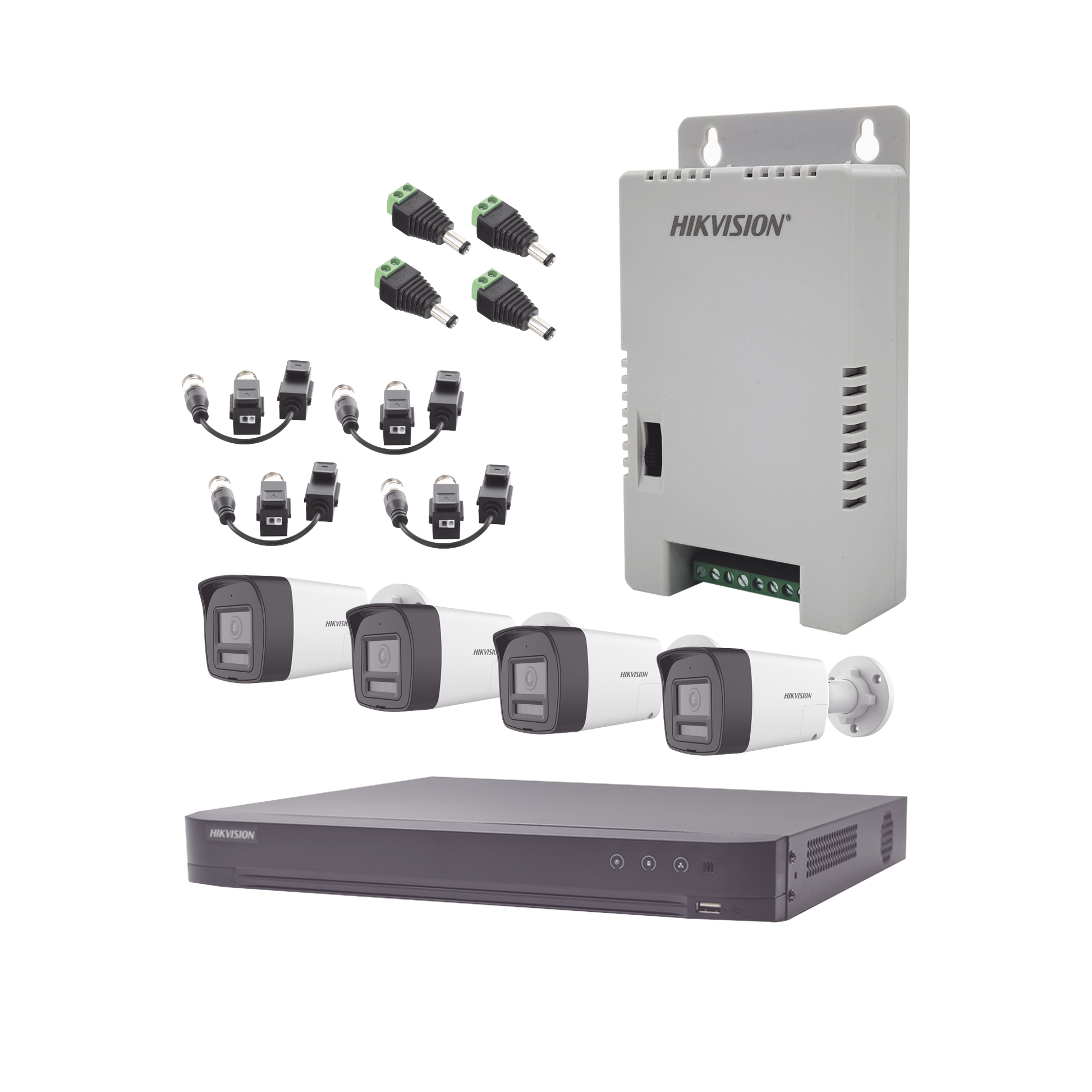 KIT AUDIO BIDIRECCIONAL TURBOHD 4K-3K / DVR 4 CANALES 4K / 4 CÁMARAS BALA (EXTERIOR) CON BOCINA Y MICROFÓNO INTEGRADO 3K / 1 FUENTES DE PODER / ACCESORIOS-Kits- Sistemas Completos-HIKVISION-Bsai Seguridad & Controles