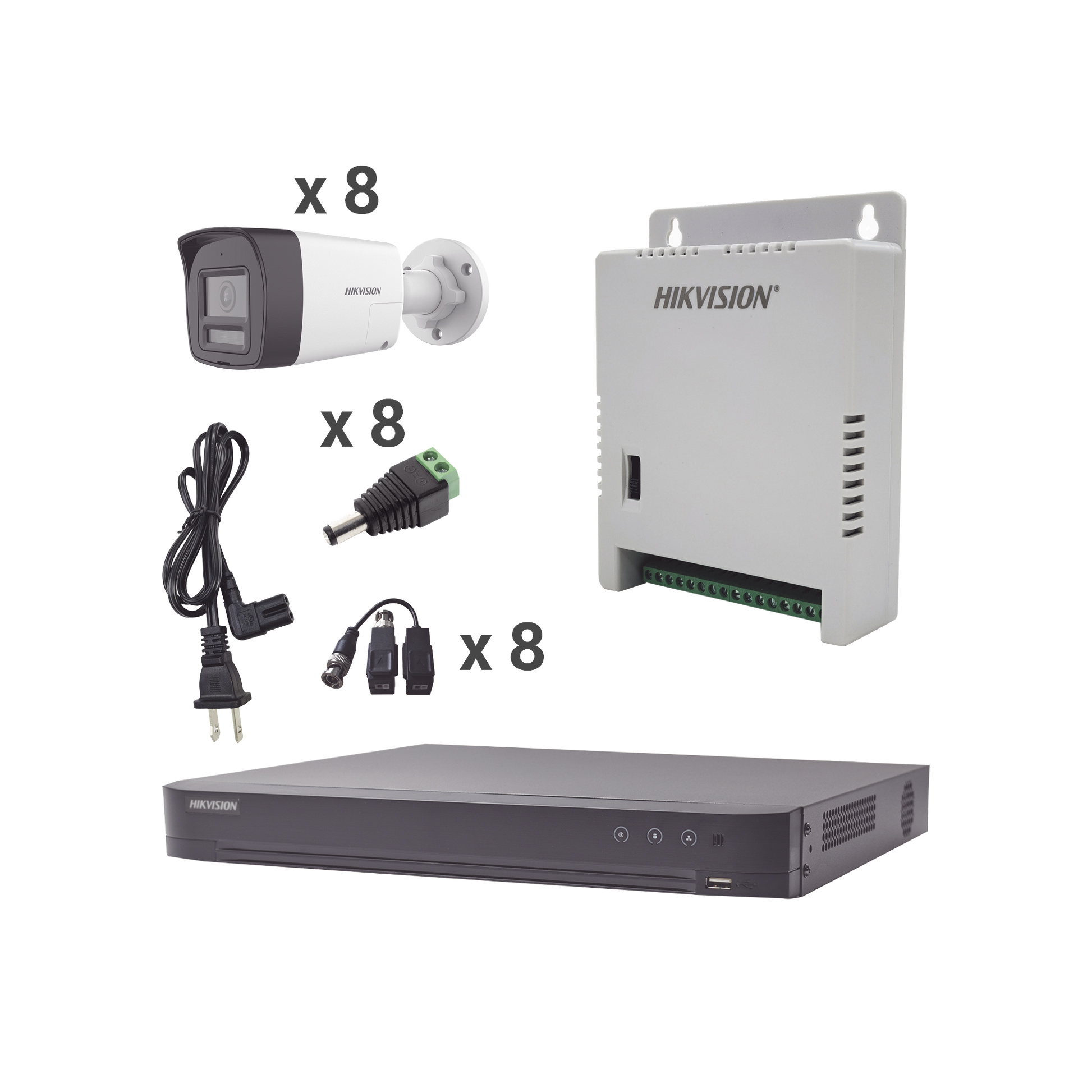 KIT AUDIO BIDIRECCIONAL TURBOHD 4K-3K / DVR 8 CANALES 4K / 8 CÁMARAS BALA (EXTERIOR) CON BOCINA Y MICROFÓNO INTEGRADO 3K / 1 FUENTES DE PODER / ACCESORIOS-Kits- Sistemas Completos-HIKVISION-Bsai Seguridad & Controles