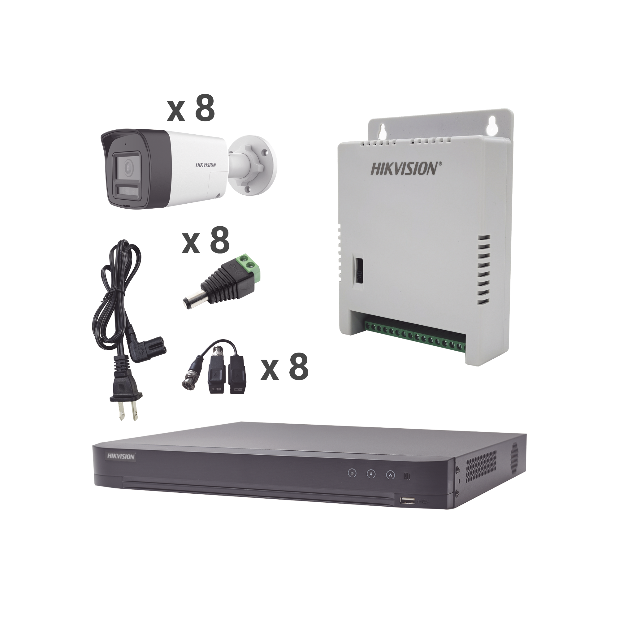 KIT AUDIO BIDIRECCIONAL TURBOHD 4K-3K / DVR 8 CANALES 4K / 8 CÁMARAS BALA (EXTERIOR) CON BOCINA Y MICROFÓNO INTEGRADO 3K / 1 FUENTES DE PODER / ACCESORIOS-Kits- Sistemas Completos-HIKVISION-Bsai Seguridad & Controles
