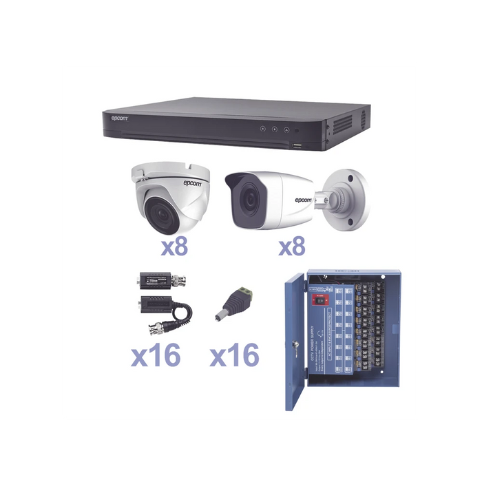 KIT 16 CÁMARAS DE SEGURIDAD HÍBRIDO EPCOM SISTEMA TURBOHD 1080P H.265+-Kits Cámaras de Seguridad-EPCOM-KEVTX8T8B/8EW-Bsai Seguridad & Controles