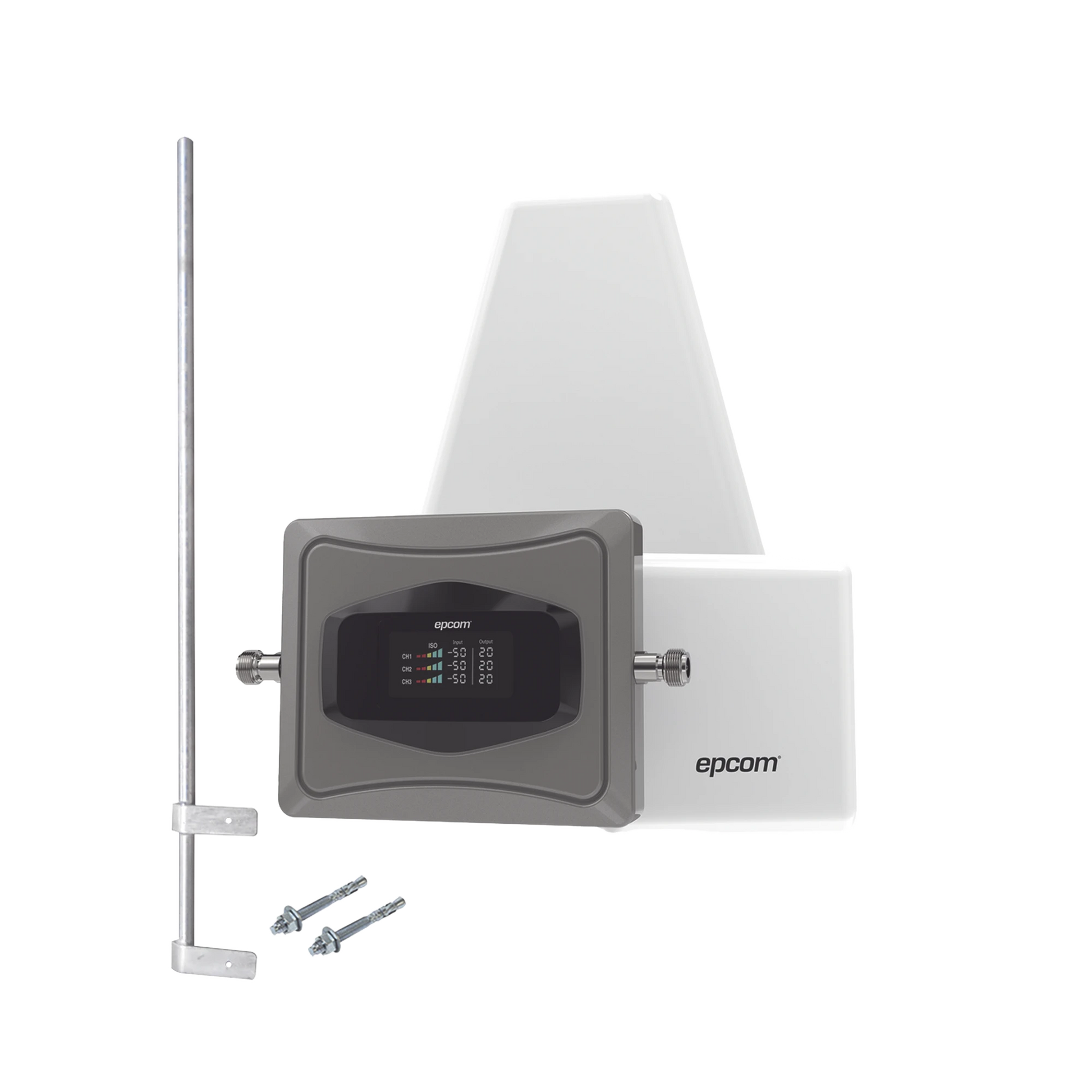 KIT AMPLIFICADOR DE SEÑAL CELULAR 4G/ INCLUYE MÁSTIL / MEJORA LAS LLAMADAS CONVENCIONALES Y VOLTE / SOPORTA DATOS DE TECNOLOGÍAS 2G, 3G Y 4G DE TELCEL, AT&T Y MOVISTAR / CUBRE HASTA 500 M2.-Cobertura para Celular 4G LTE, 3G y Voz-EPCOM-Bsai Seguridad & Controles