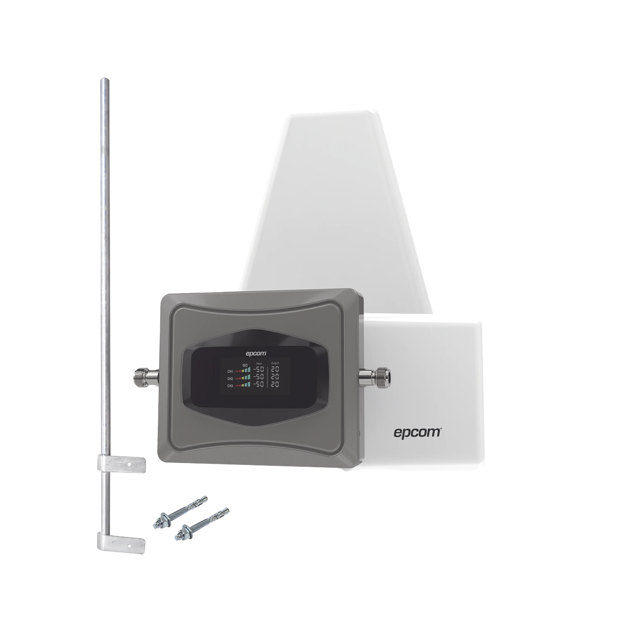 KIT AMPLIFICADOR DE SEÑAL CELULAR 4G/ INCLUYE MÁSTIL / MEJORA LAS LLAMADAS CONVENCIONALES Y VOLTE / SOPORTA DATOS DE TECNOLOGÍAS 2G, 3G Y 4G DE TELCEL, AT&T Y MOVISTAR / CUBRE HASTA 500 M2.-Cobertura para Celular 4G LTE, 3G y Voz-EPCOM-Bsai Seguridad & Controles