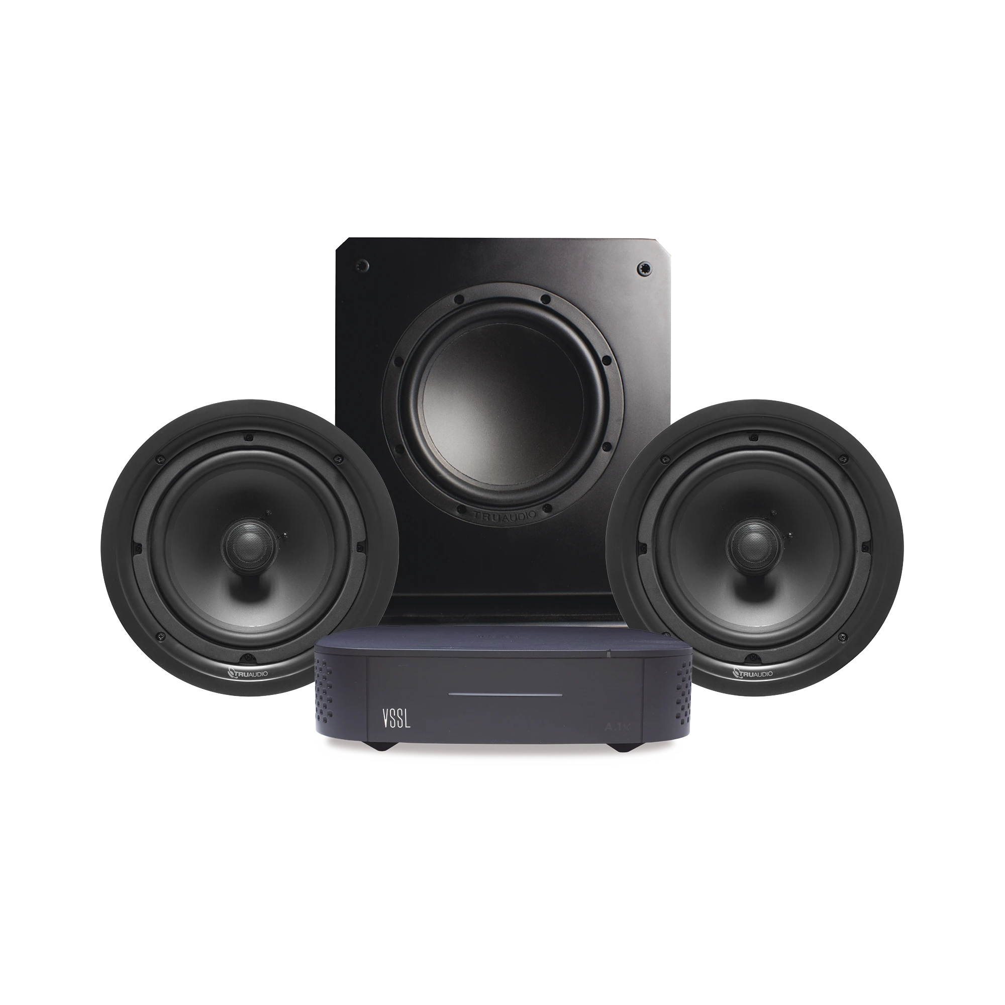 KIT AMPLIFICADOR VSSL A1X | 2 BOCINAS DE TECHO TRUAUDIO PP8 | SUBWOOFER SS10-Audio, Video y Voceo-VSSL-Bsai Seguridad & Controles