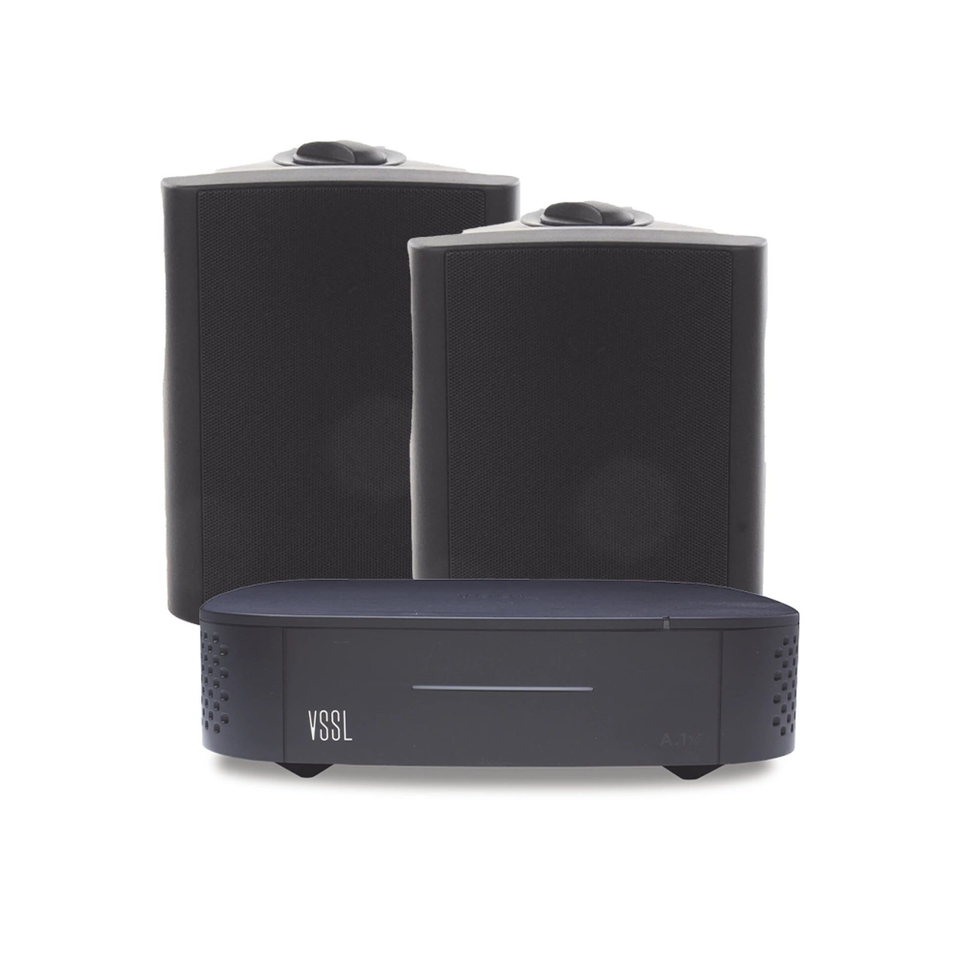 KIT AMPLIFICADOR VSSL A1X | 2 BOCINAS PARA MONTAJE SUPERFICIAL DE 5.25 IN DE TRUAUDIO MODELO OL5BK | COLOR NEGRO IP66-Audio residencial/Comercial-VSSL-Bsai Seguridad & Controles