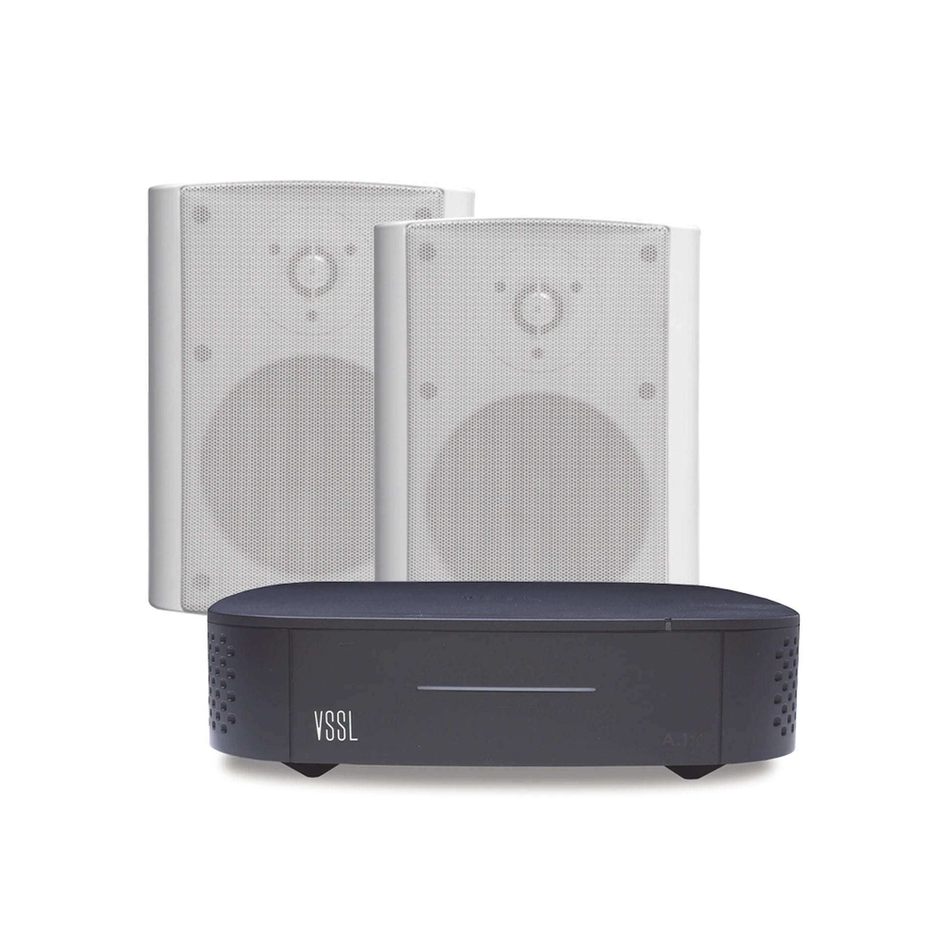 KIT AMPLIFICADOR VSSL A1X | 2 BOCINAS PARA MONTAJE SUPERFICIAL DE 5.25 IN DE TRUAUDIO MODELO OL5WT | COLOR BLANCO IP66-Audio residencial/Comercial-VSSL-Bsai Seguridad & Controles