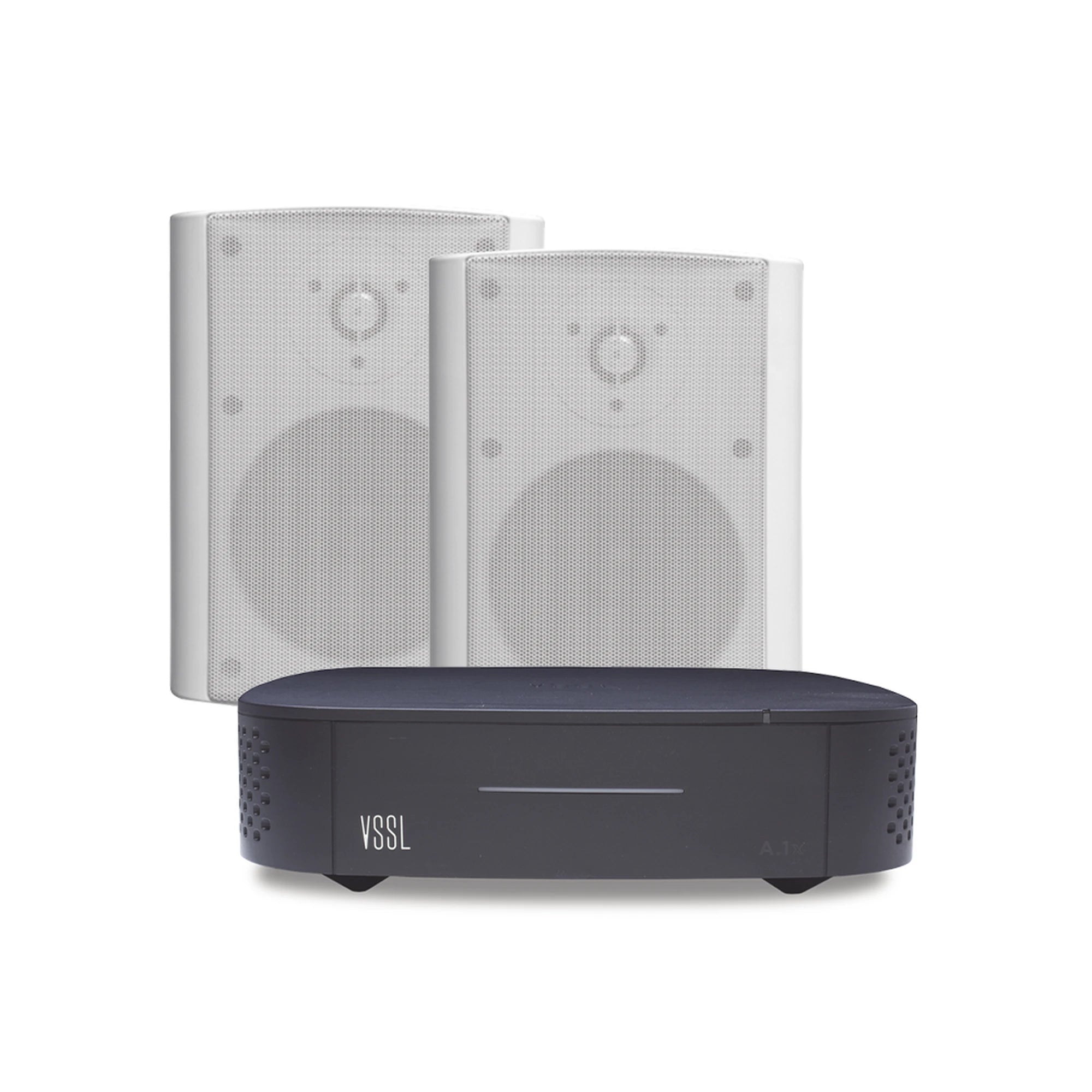 KIT AMPLIFICADOR VSSL A1X | 2 BOCINAS PARA MONTAJE SUPERFICIAL DE 5.25 IN DE TRUAUDIO MODELO OL5WT | COLOR BLANCO IP66-Audio residencial/Comercial-VSSL-Bsai Seguridad & Controles