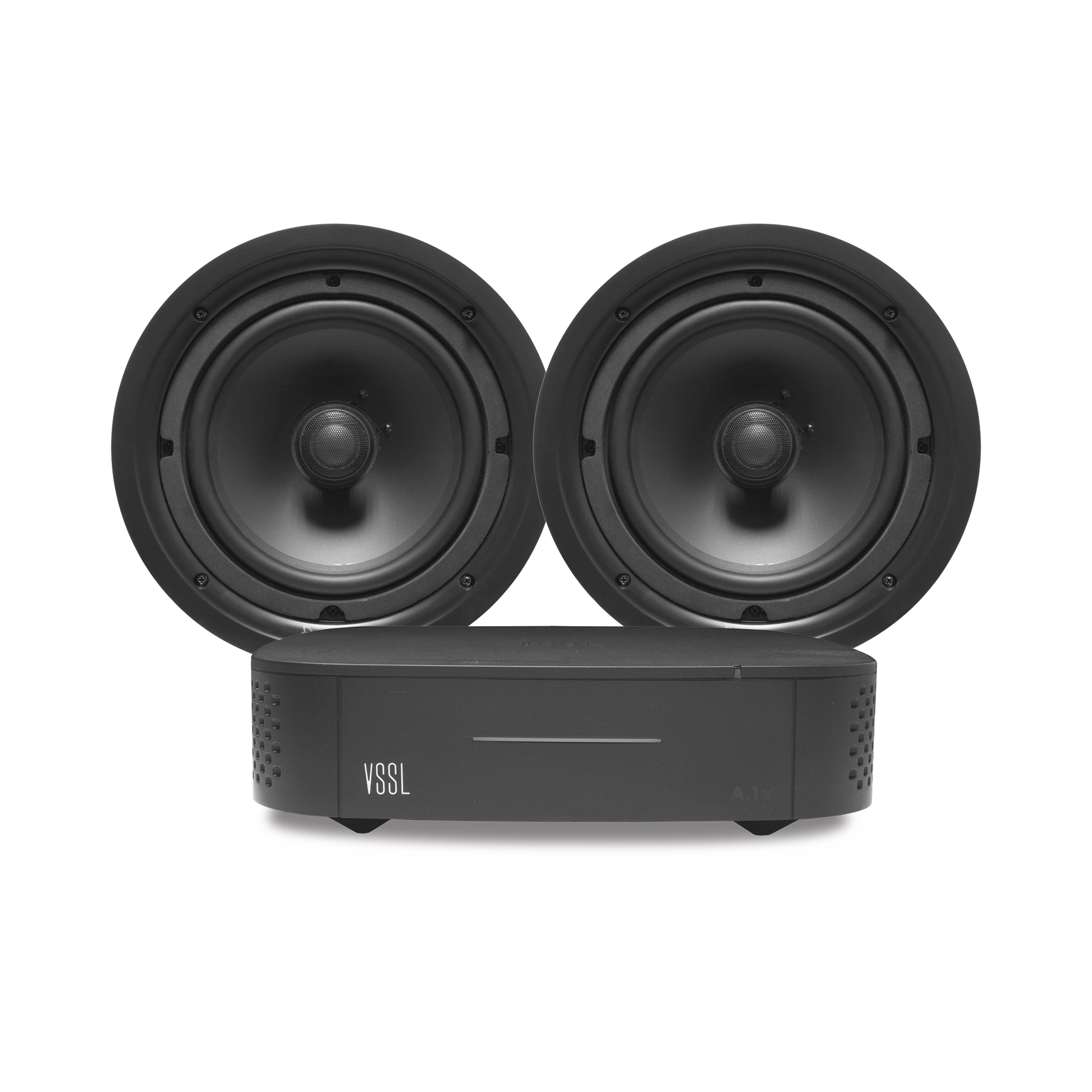 KIT AMPLIFICADOR VSSL A1X | 2 BOCINAS PARA PLAFÓN DE 6IN TRUAUDIO PP6-Audio, Video y Voceo-VSSL-Bsai Seguridad & Controles