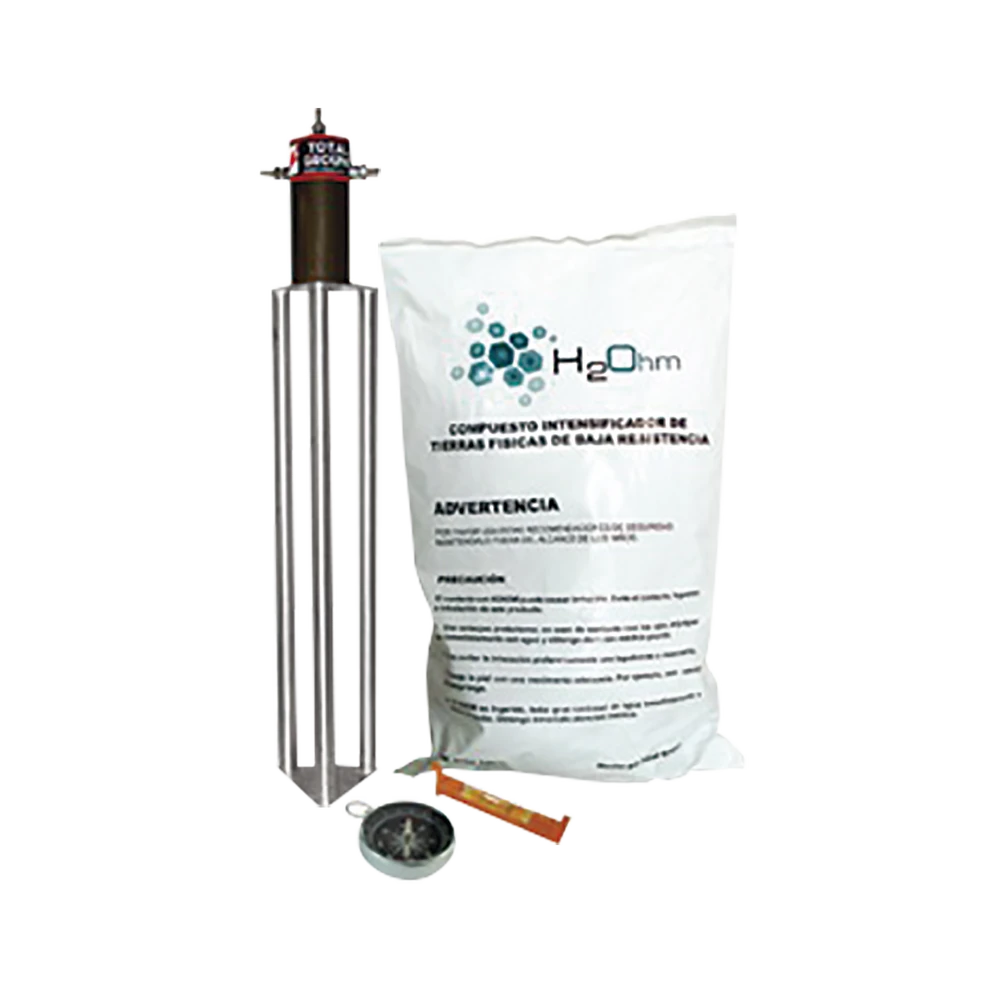 KIT ANTIVANDALICO DE PUESTA A TIERRA DE 45 A CON ELECTRODO, ACOPLADOR EN FILTRO Y COMPUESTO H2OHM.-Tierra Física y Pararrayos-TOTAL GROUND-Bsai Seguridad & Controles