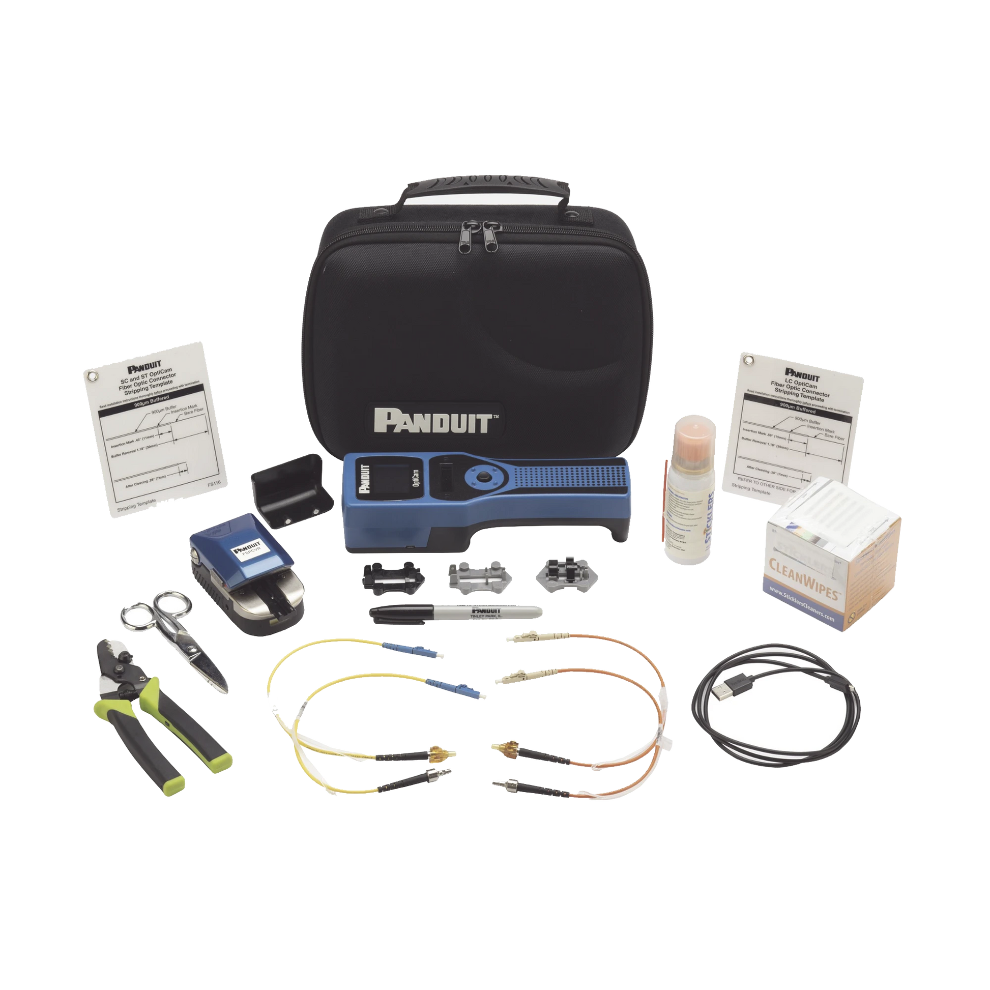 KIT COMPLETO DE HERRAMIENTA OCTT OPTICAM 2 DE PANDUIT, PARA TERMINACIÓN DE CONECTORES PRE-PULIDOS LC, SC O ST, INCLUYE DESFORRADORA Y CLEAVER-Fibra Óptica-PANDUIT-FOCTT2-PKIT3-Bsai Seguridad & Controles