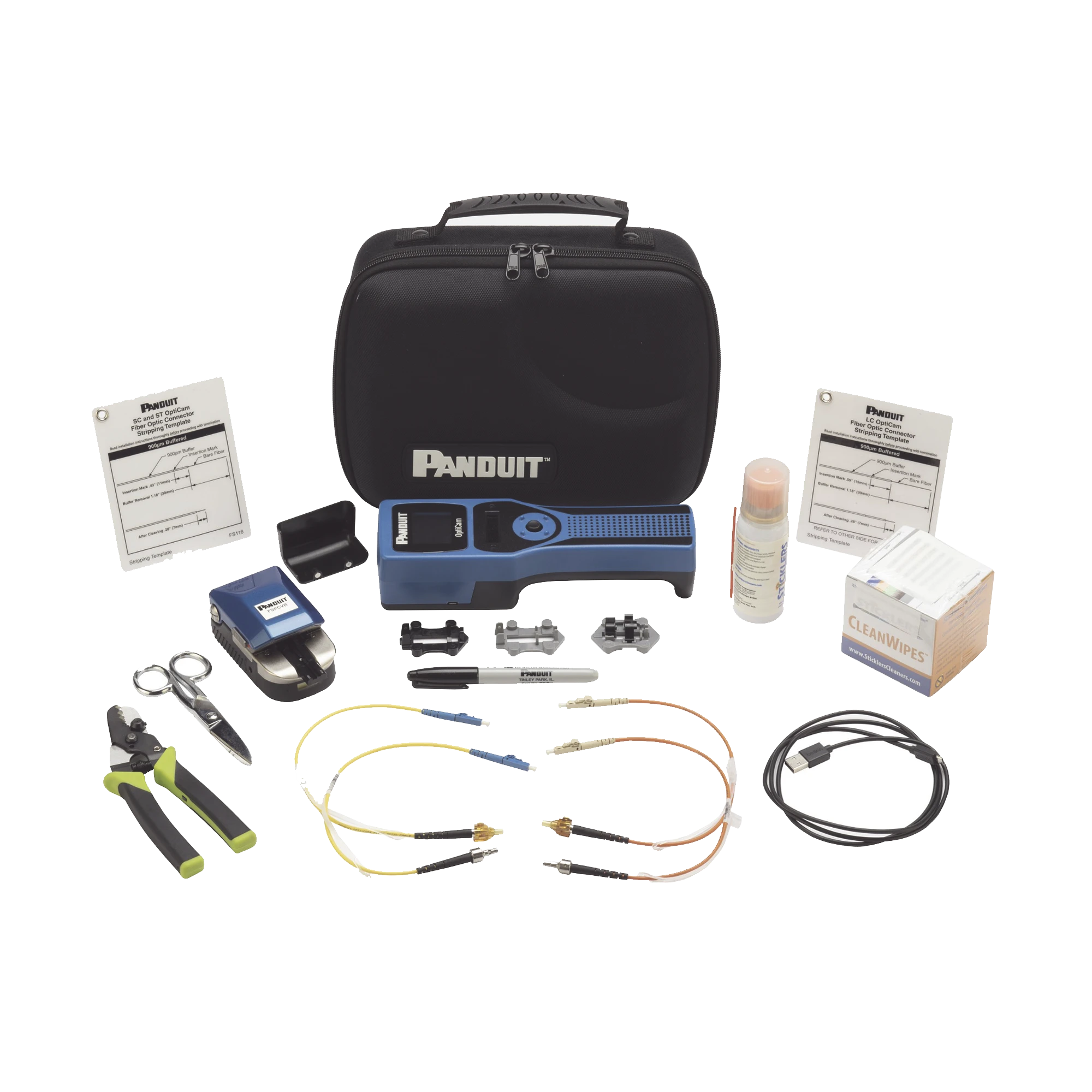 KIT COMPLETO DE HERRAMIENTA OCTT OPTICAM 2 DE PANDUIT, PARA TERMINACIÓN DE CONECTORES PRE-PULIDOS LC, SC O ST, INCLUYE DESFORRADORA Y CLEAVER-Fibra Óptica-PANDUIT-FOCTT2-PKIT3-Bsai Seguridad & Controles