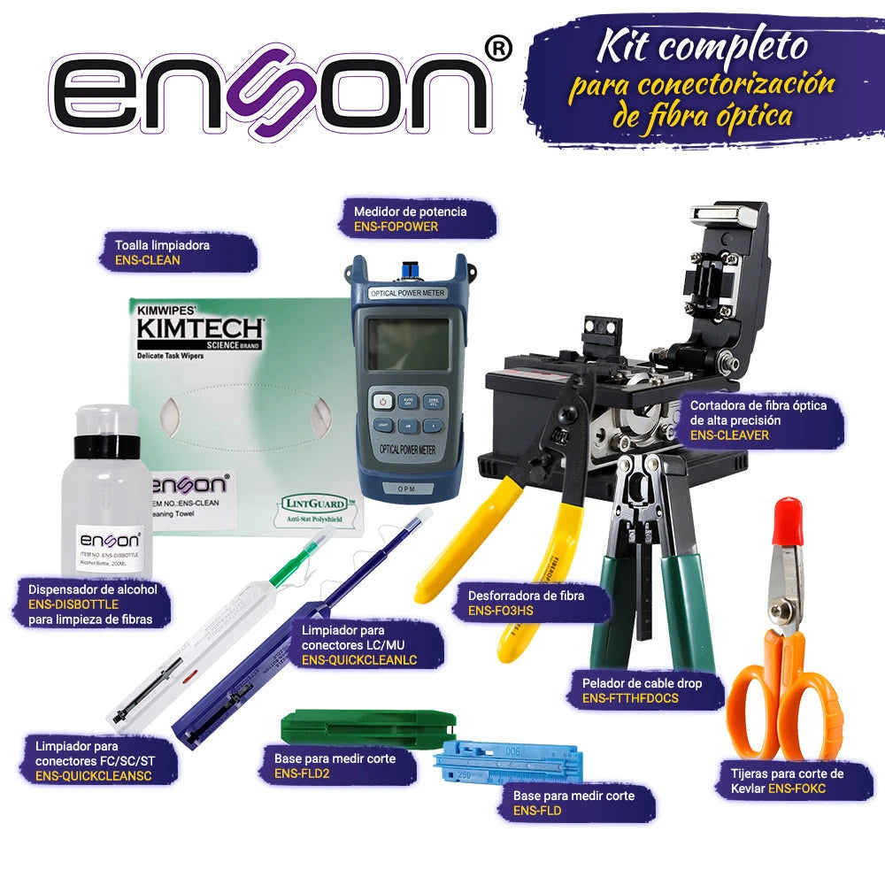 KIT COMPLETO KIT-TOOLS-FO ENSON DE PREPARACIÓN PARA CONECTORIZACIÓN DE FIBRA ÓPTICA-Fibra Óptica-ENSON-Bsai Seguridad & Controles