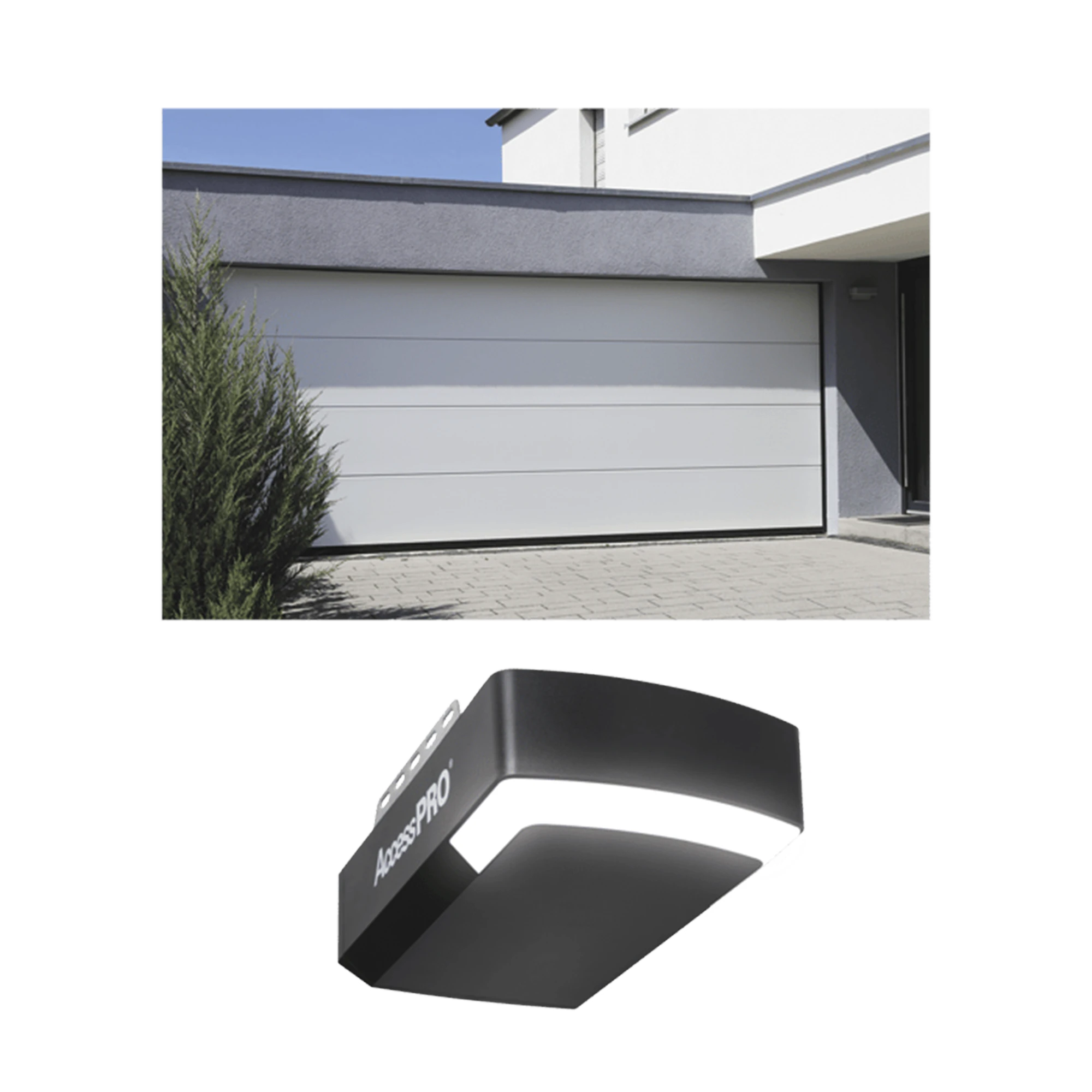 KIT COMPLETO PUERTA D/ GARAGE 16X9 PIES / LISA LINEA CENTRAL / COLOR BLANCO / INSULADA / INCLUYE MOTOR FS1000APPRT / 1/2HP / FUERTE/SILENCIOSO/LUZ LED/MOTOR DC .-Acceso Vehicular-ACCESSPRO-KITGAR169-Bsai Seguridad & Controles