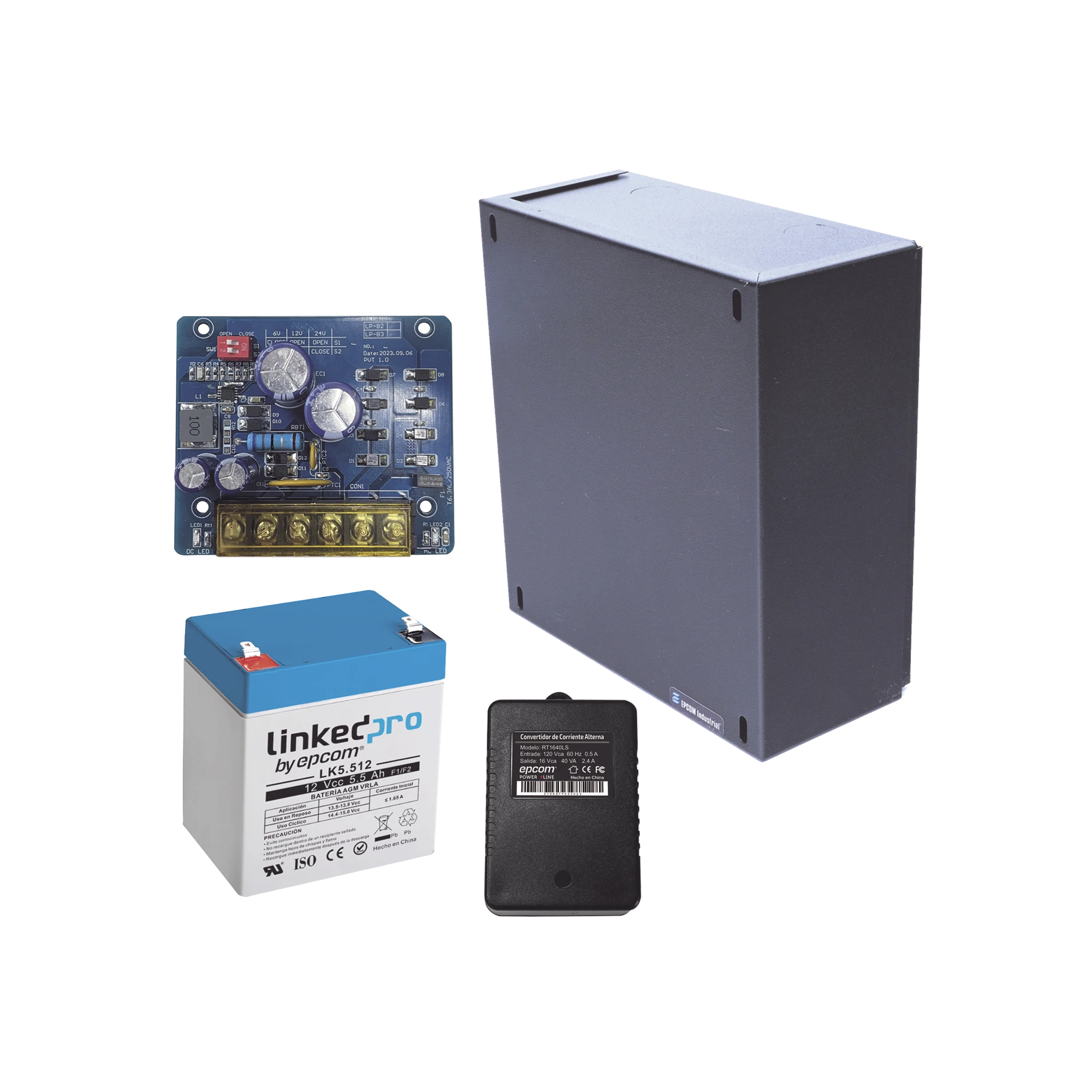 KIT CON FUENTE PLB2 CON SALIDA DE 12 VCC A 2.5 AMPER, INCLUYE TRANSFORMADOR Y BATERÍA DE 12 V A 5.5 AMPER-EPCOM POWERLINE-KIT16B2LK5-Bsai Seguridad & Controles