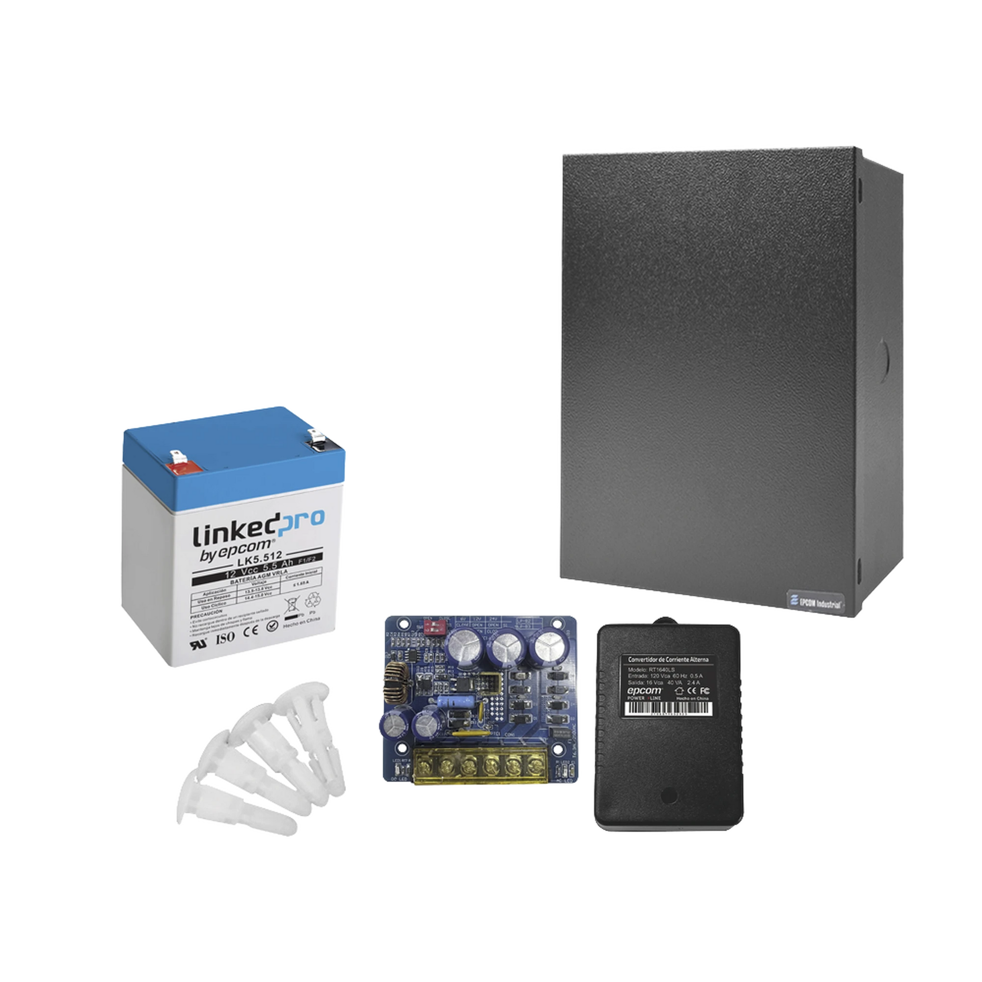 KIT CON FUENTE PLB3 CON SALIDA DE 12 VCC A 4 AMPER, INCLUYE TRANSFORMADOR Y BATERÍA DE 12 V A 5.5 AMPER-Fuentes de Alimentación-EPCOM POWERLINE-Bsai Seguridad & Controles