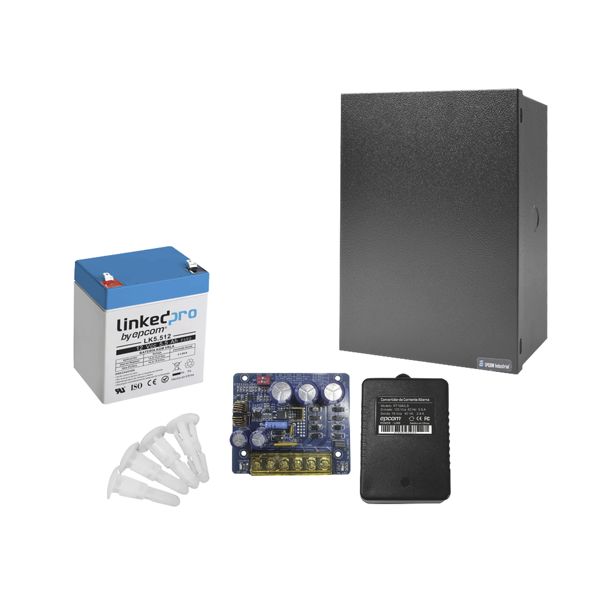 KIT CON FUENTE PLB3 CON SALIDA DE 12 VCC A 4 AMPER, INCLUYE TRANSFORMADOR Y BATERÍA DE 12 V A 5.5 AMPER-Fuentes de Alimentación-EPCOM POWERLINE-Bsai Seguridad & Controles