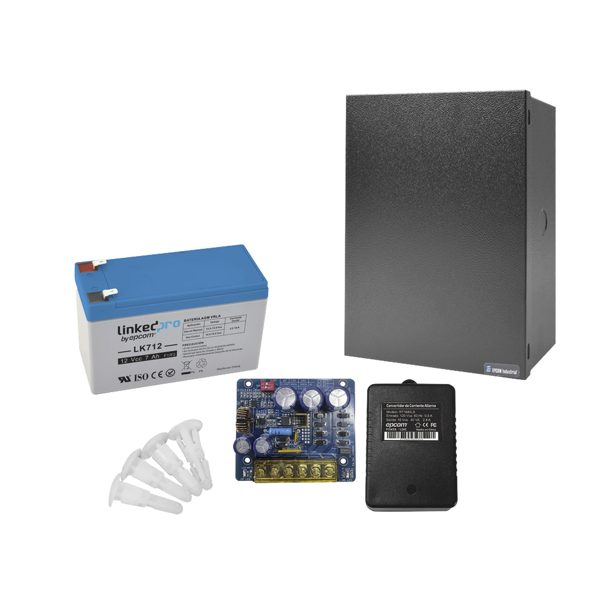 KIT CON FUENTE PLB3 CON SALIDA DE 12 VCC A 4 AMPER, INCLUYE TRANSFORMADOR Y BATERÍA DE 12 V A 7 AMPER-Fuentes de Alimentación-EPCOM POWERLINE-Bsai Seguridad & Controles