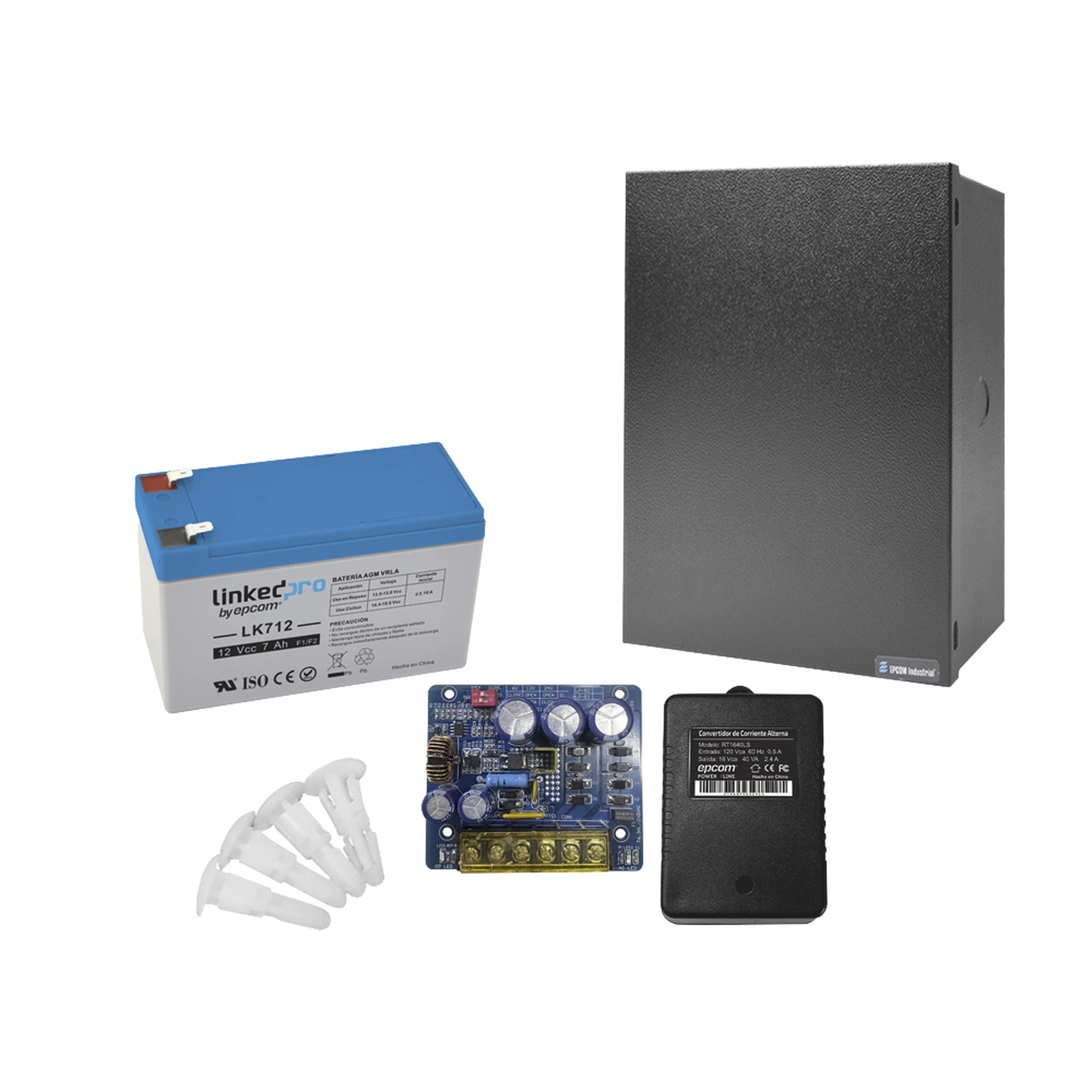 KIT CON FUENTE PLB3 CON SALIDA DE 12 VCC A 4 AMPER, INCLUYE TRANSFORMADOR Y BATERÍA DE 12 V A 7 AMPER-Fuentes de Alimentación-EPCOM POWERLINE-Bsai Seguridad & Controles