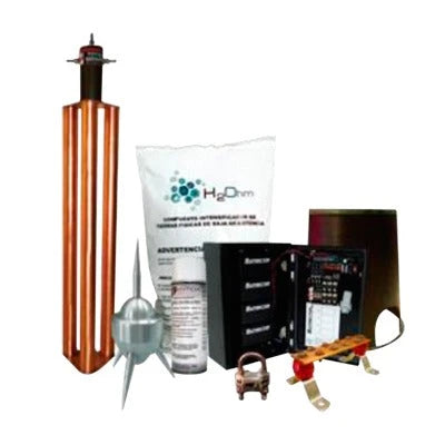 KIT CON PUNTA PARARRAYOS DE ALUMINIO Y SUPRESOR DE PICOS CLASE B CON ACCESORIOS DE INSTALACIÓN.-Tierra Física y Pararrayos-TOTAL GROUND-Bsai Seguridad & Controles