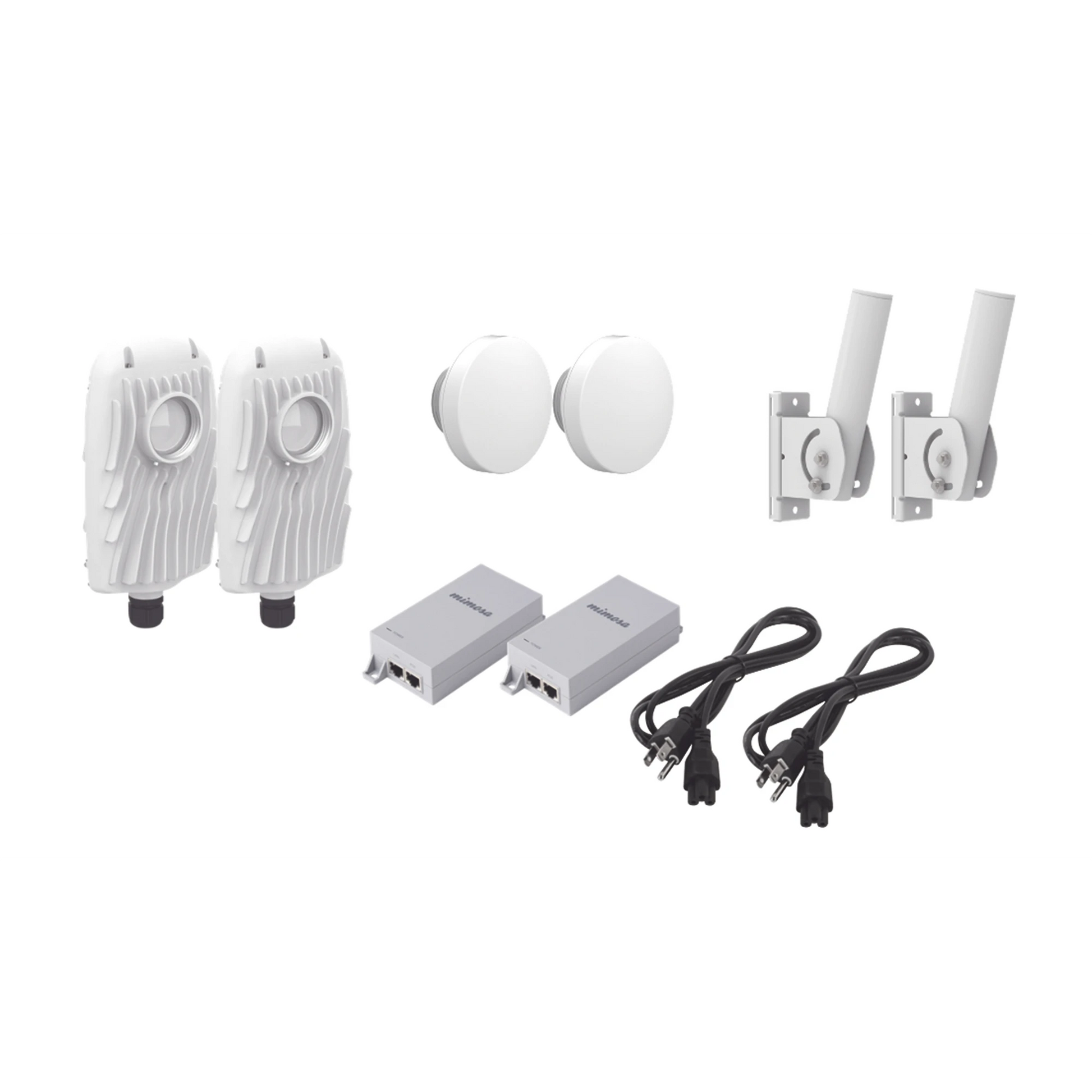 KIT DE 2 RADIOS B5X CON 2 ANTENAS DE (12 DBI), RANGO DE FRECUENCIA EXTENDIDA (4.9 A 6.4 GHZ), INCLUYE INYECTOR POE, CABLE DE ALIMENTACIÓN Y 2 FLEXIMOUNT-XL PARA ALINEACIÓN, DISTANCIA DE HASTA 2 KM-Enlaces PtP y PtMP-MIMOSA NETWORKS-Bsai Seguridad & Controles