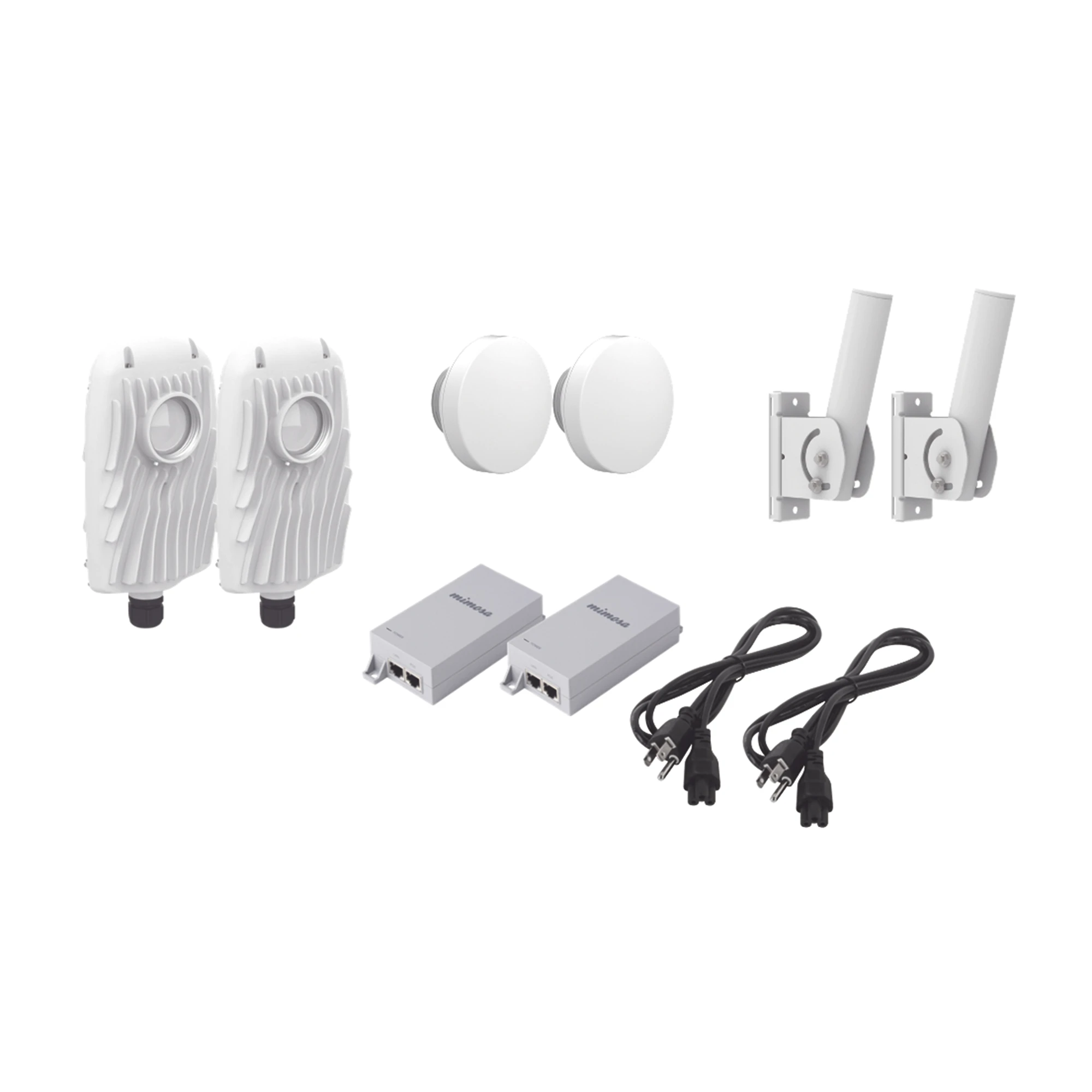 KIT DE 2 RADIOS B5X CON 2 ANTENAS DE (12 DBI), RANGO DE FRECUENCIA EXTENDIDA (4.9 A 6.4 GHZ), INCLUYE INYECTOR POE, CABLE DE ALIMENTACIÓN Y 2 FLEXIMOUNT-XL PARA ALINEACIÓN, DISTANCIA DE HASTA 2 KM-Enlaces PtP y PtMP-MIMOSA NETWORKS-Bsai Seguridad & Controles